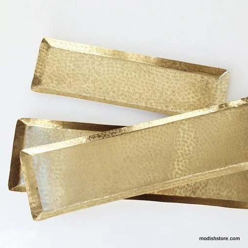 Roost Textured Brass Rectangular Trays - Set/3 - Image 2