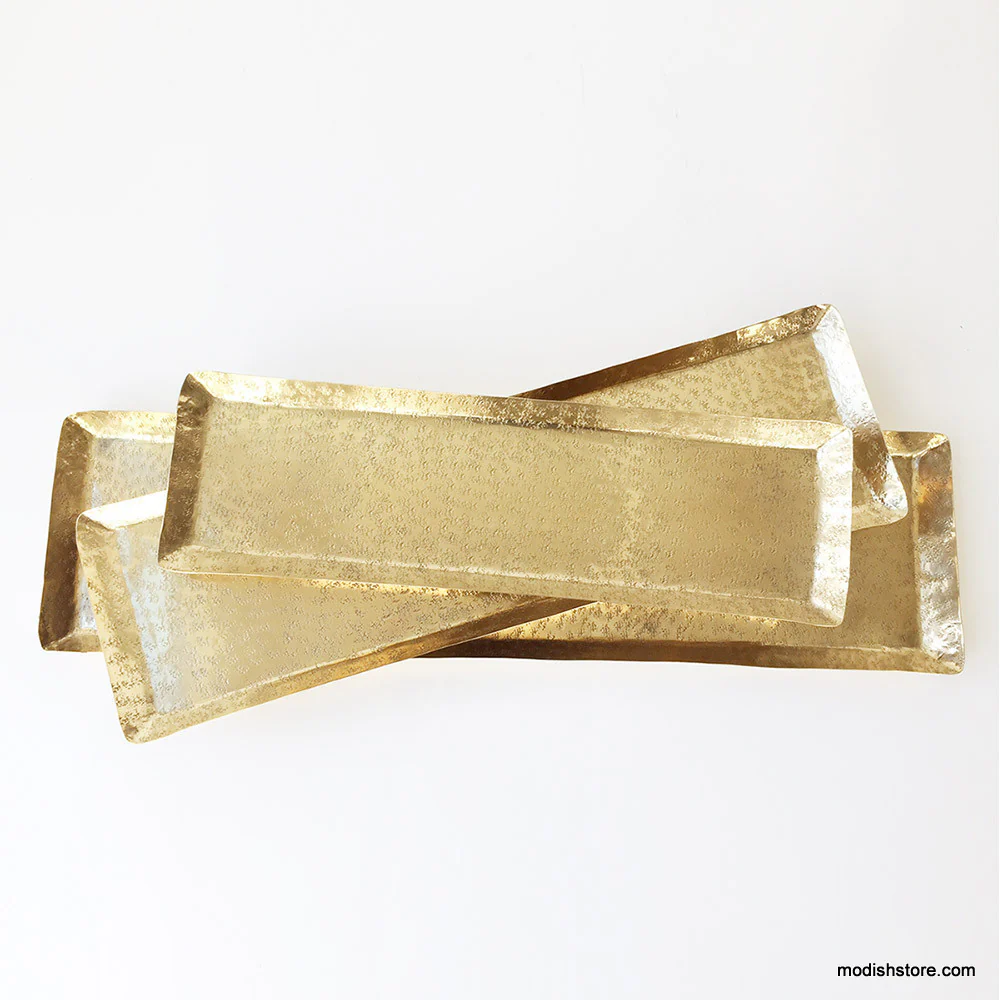 Roost Textured Brass Rectangular Trays - Set/3 - Image 3