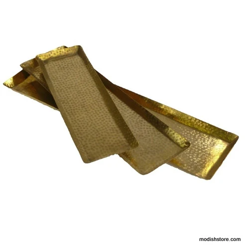 Roost Textured Brass Rectangular Trays - Set/3 - Image 4