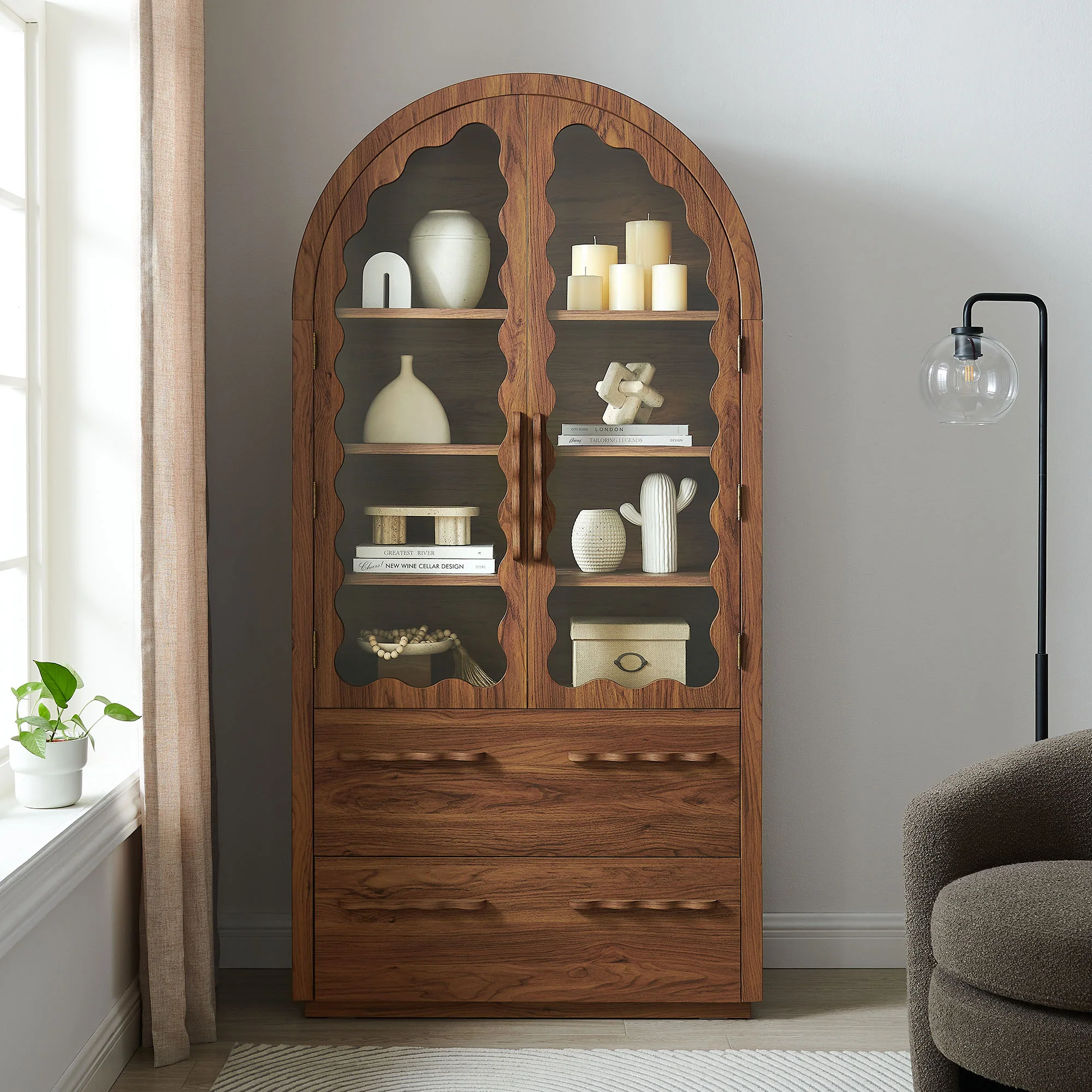 Rory 76 Inch Arched Kitchen Pantry Display Cabinet by Modway - Image 14