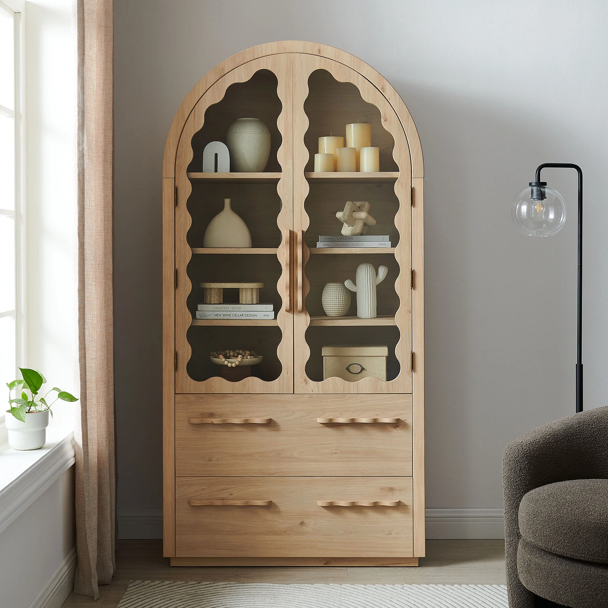Rory 76 Inch Arched Kitchen Pantry Display Cabinet by Modway - Image 2