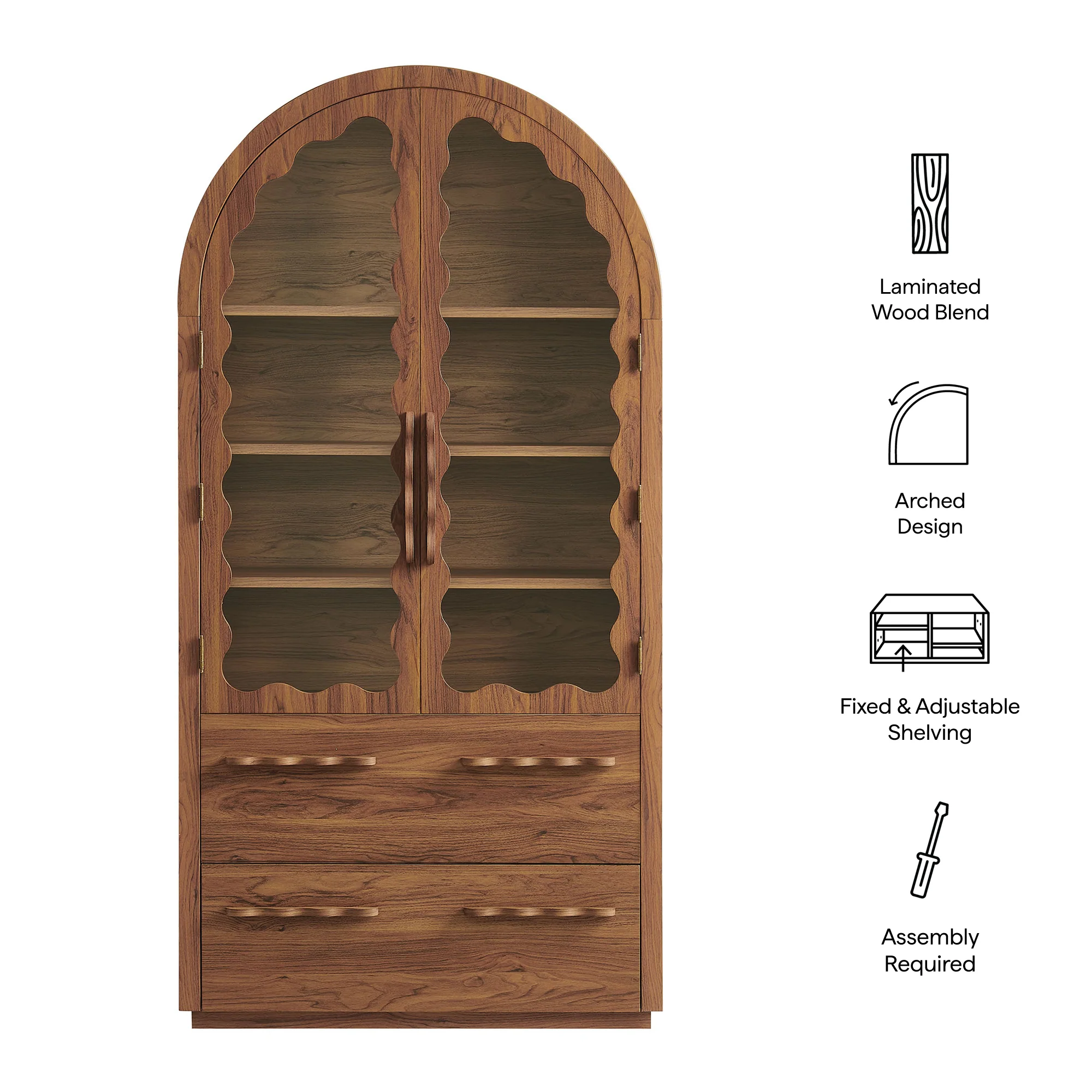 Rory 76 Inch Arched Kitchen Pantry Display Cabinet by Modway - Image 23