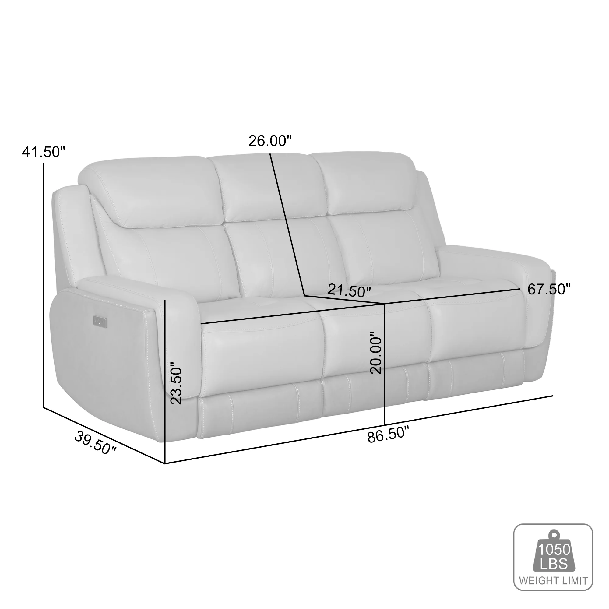 Rosalyn 87" Zero Gravity Power Reclining Sofa with Dropdown Console in Silver and Gray Leather By Armen Living - Image 10