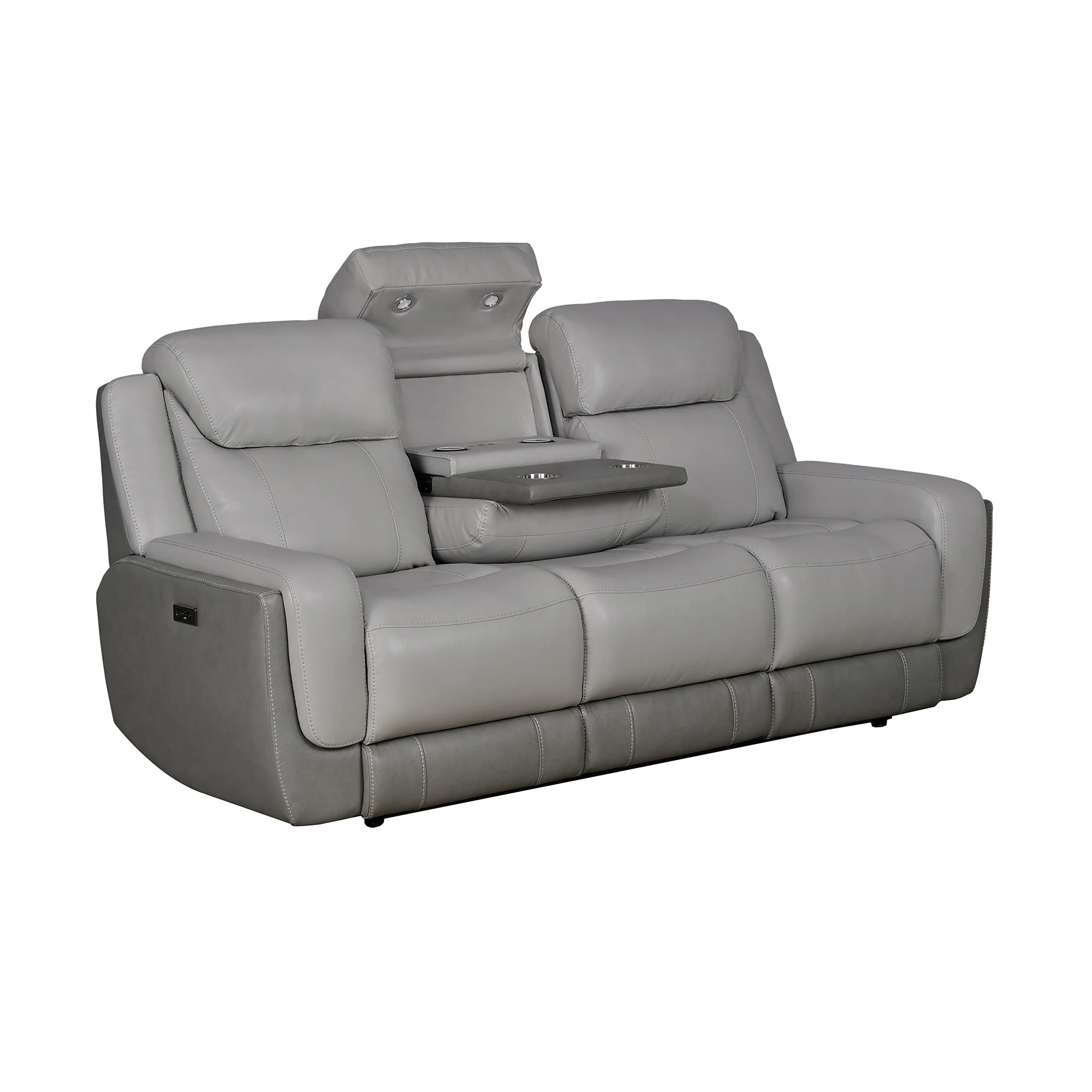 Rosalyn 87" Zero Gravity Power Reclining Sofa with Dropdown Console in Silver and Gray Leather By Armen Living - Image 5