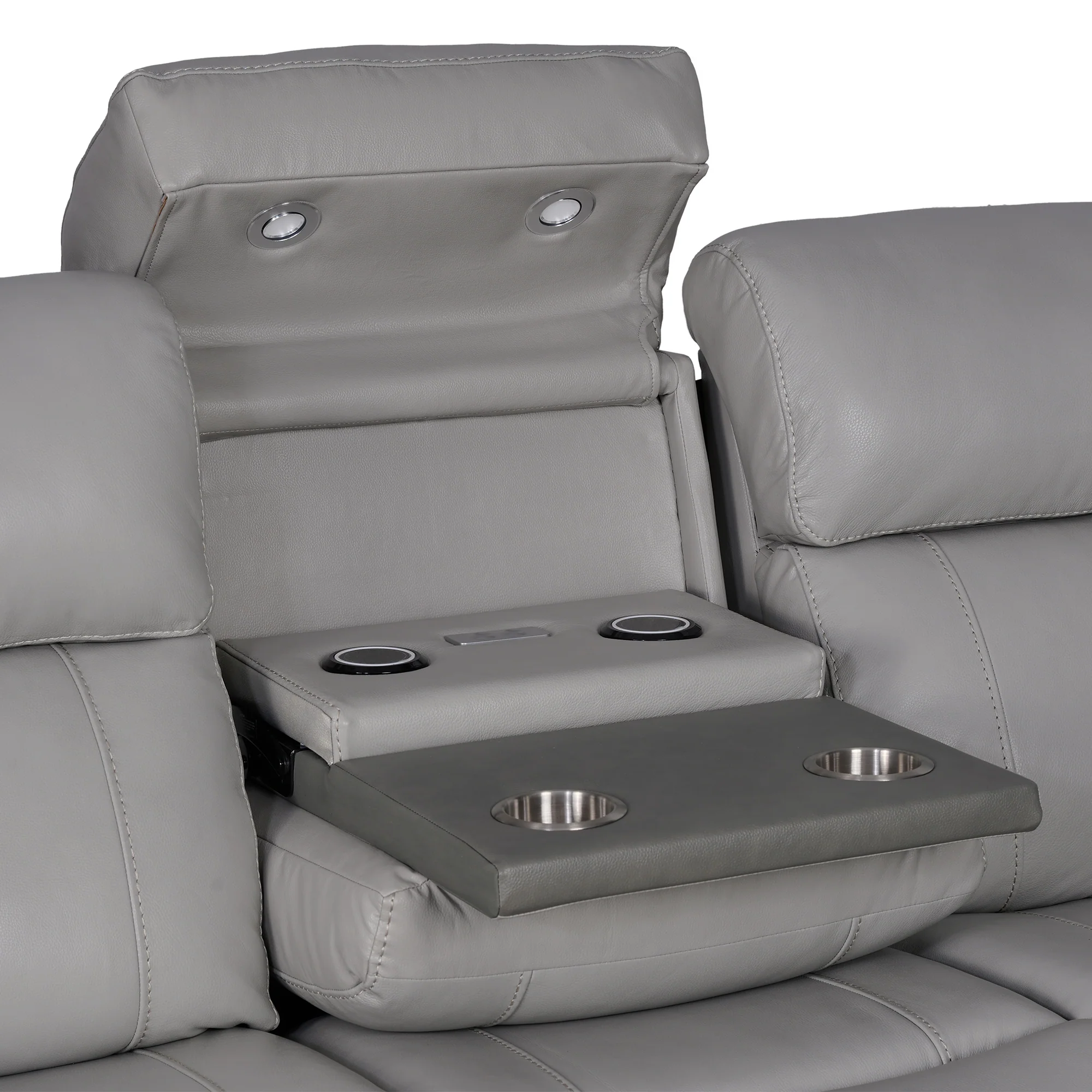 Rosalyn 87" Zero Gravity Power Reclining Sofa with Dropdown Console in Silver and Gray Leather By Armen Living - Image 8