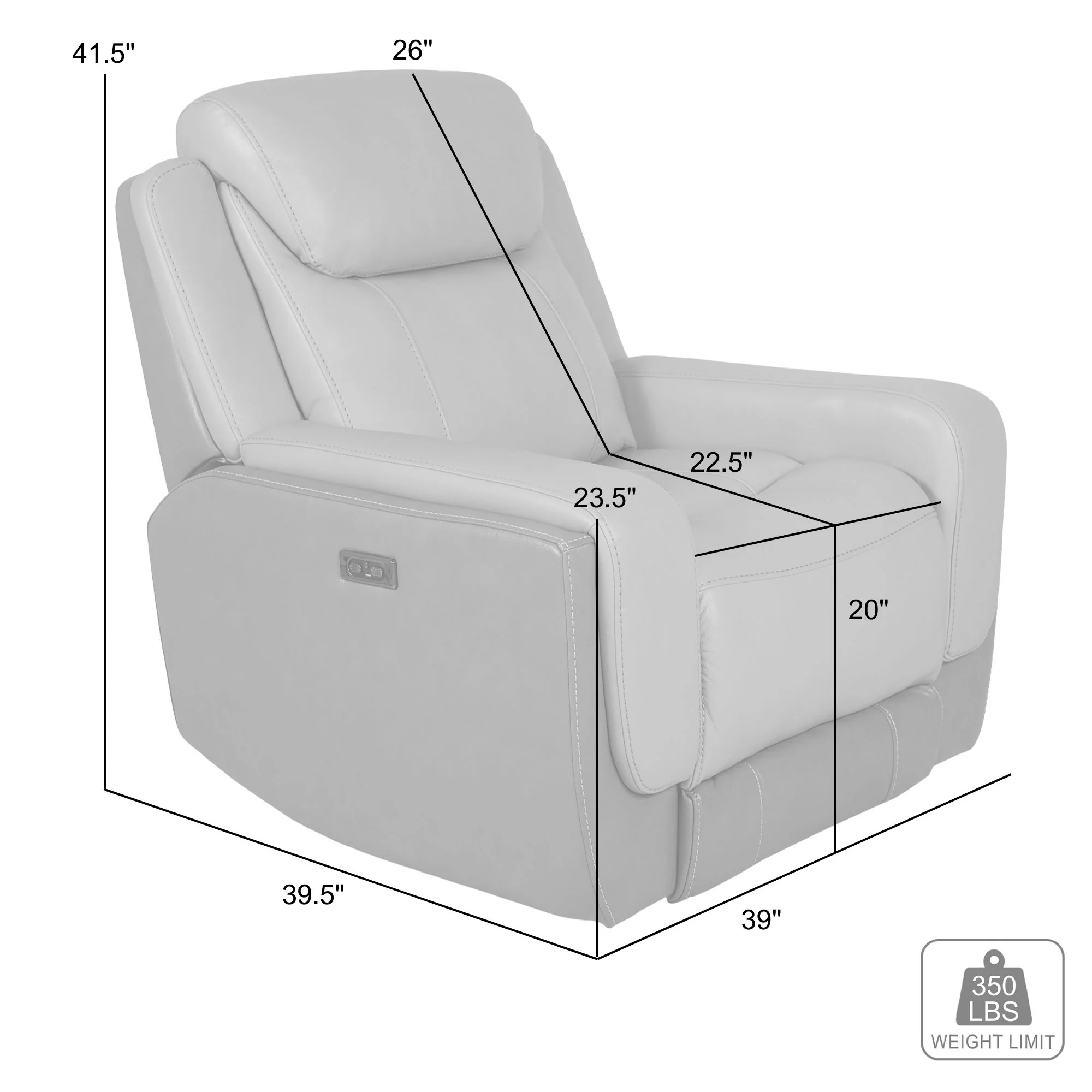 Rosalyn Zero Gravity Power Recliner in Silver and Gray Leather with Power Headrest By Armen Living - Image 10