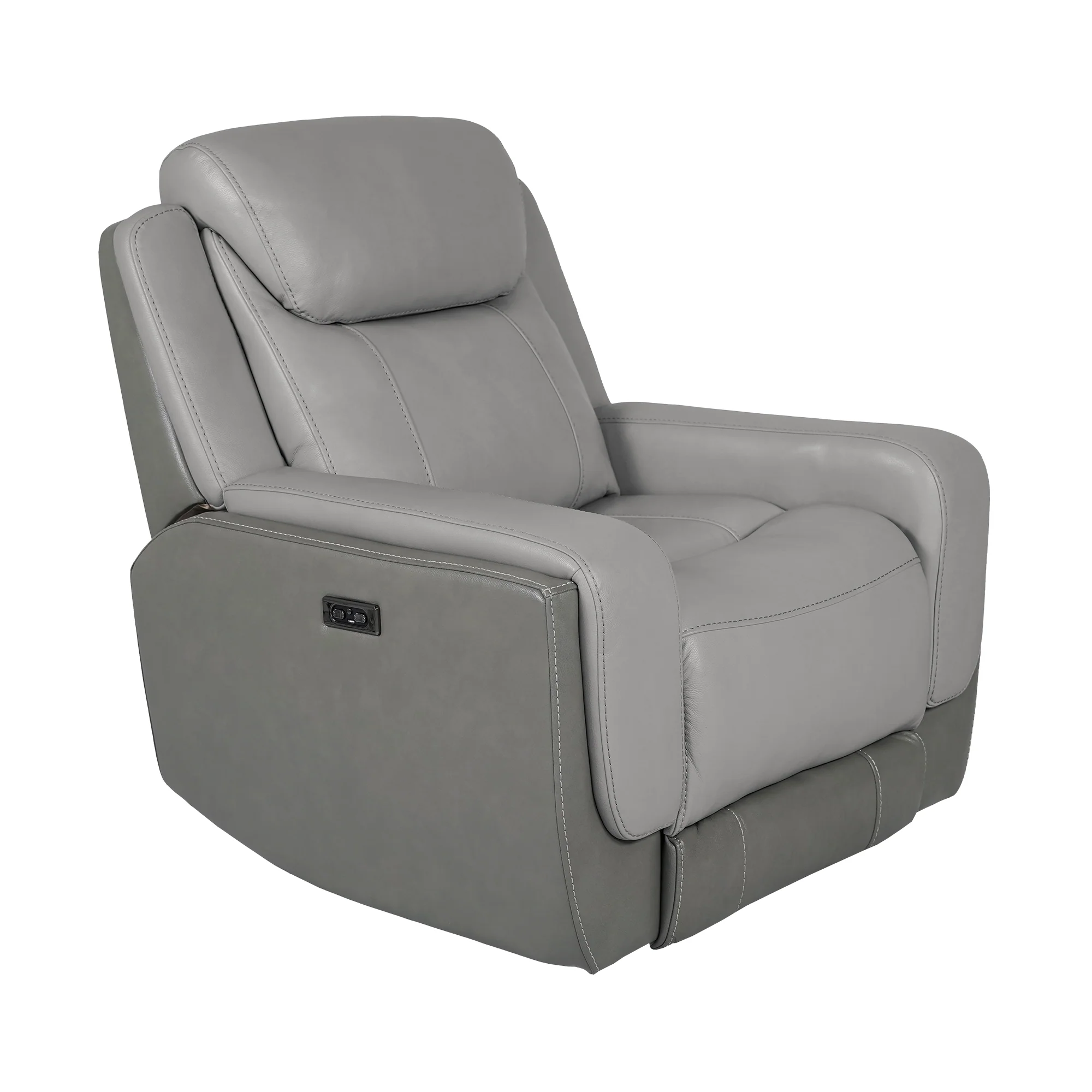 Rosalyn Zero Gravity Power Recliner in Silver and Gray Leather with Power Headrest By Armen Living - Image 2