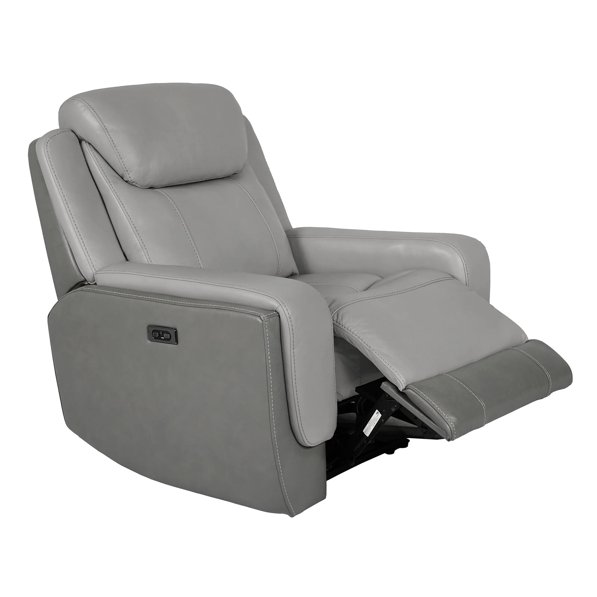 Rosalyn Zero Gravity Power Recliner in Silver and Gray Leather with Power Headrest By Armen Living - Image 3