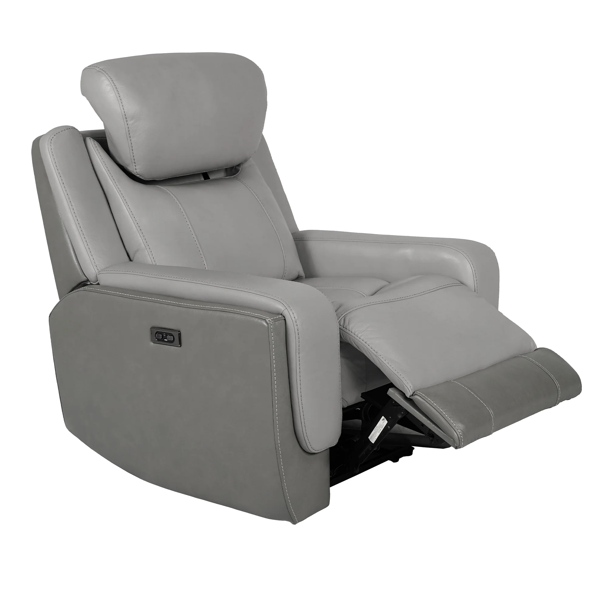 Rosalyn Zero Gravity Power Recliner in Silver and Gray Leather with Power Headrest By Armen Living - Image 4
