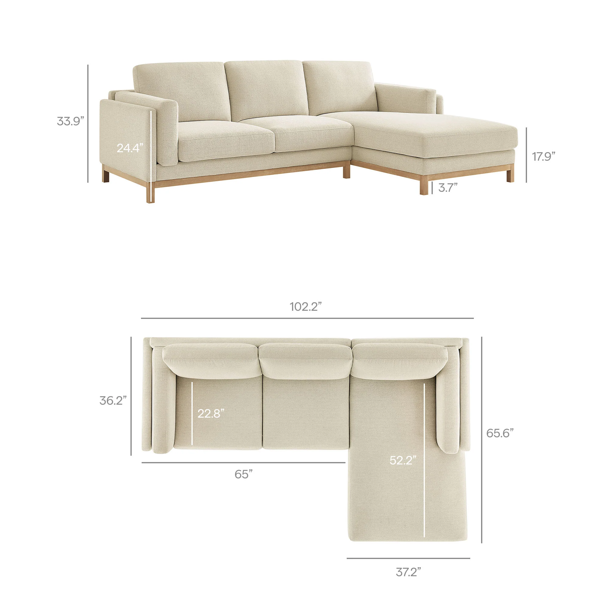 Roscoe Right-Facing Fabric Sectional Sofa with Chaise by Modway - Image 6