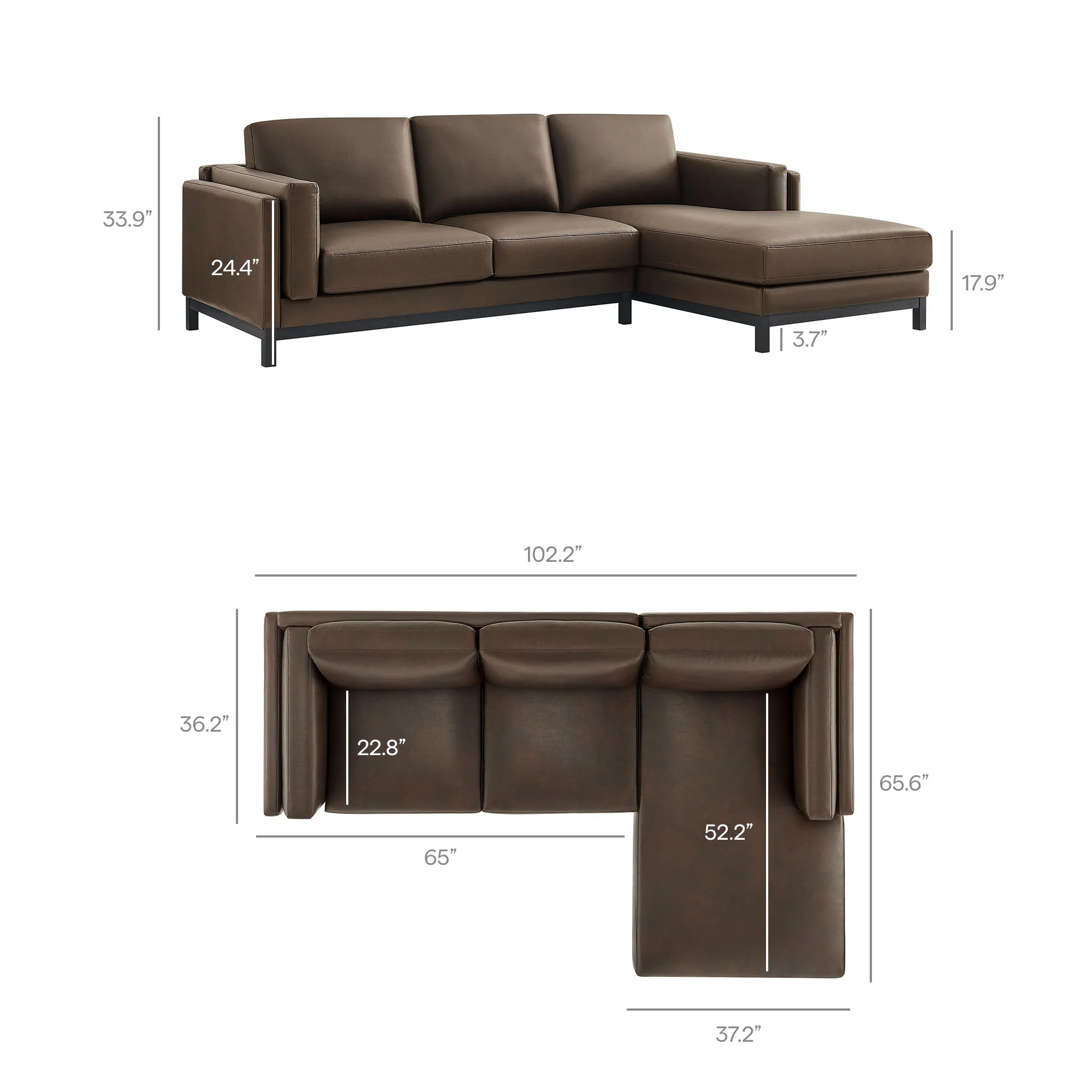 Roscoe Right-Facing Vegan Leather Sectional Sofa with Chaise by Modway - Image 6