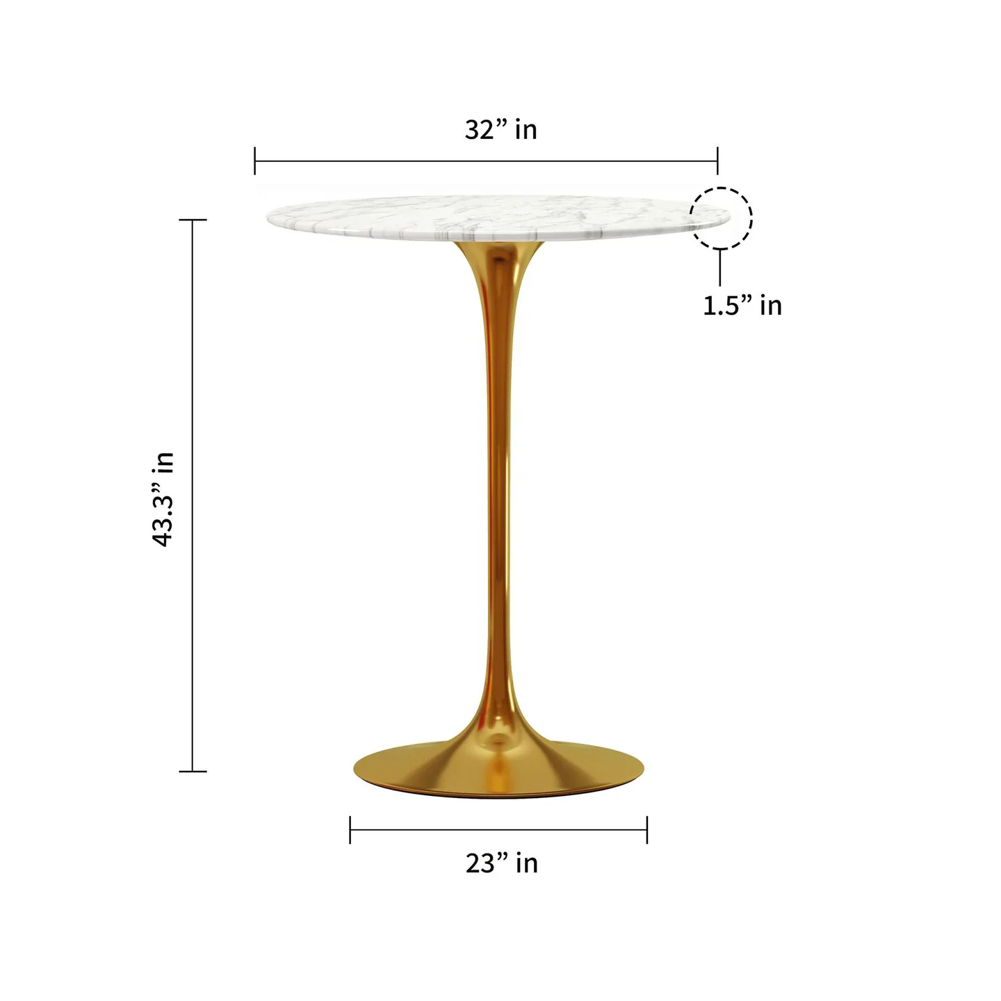 Rose 32" Round Marble Bar Gold, Table By World Modern Design - Image 2