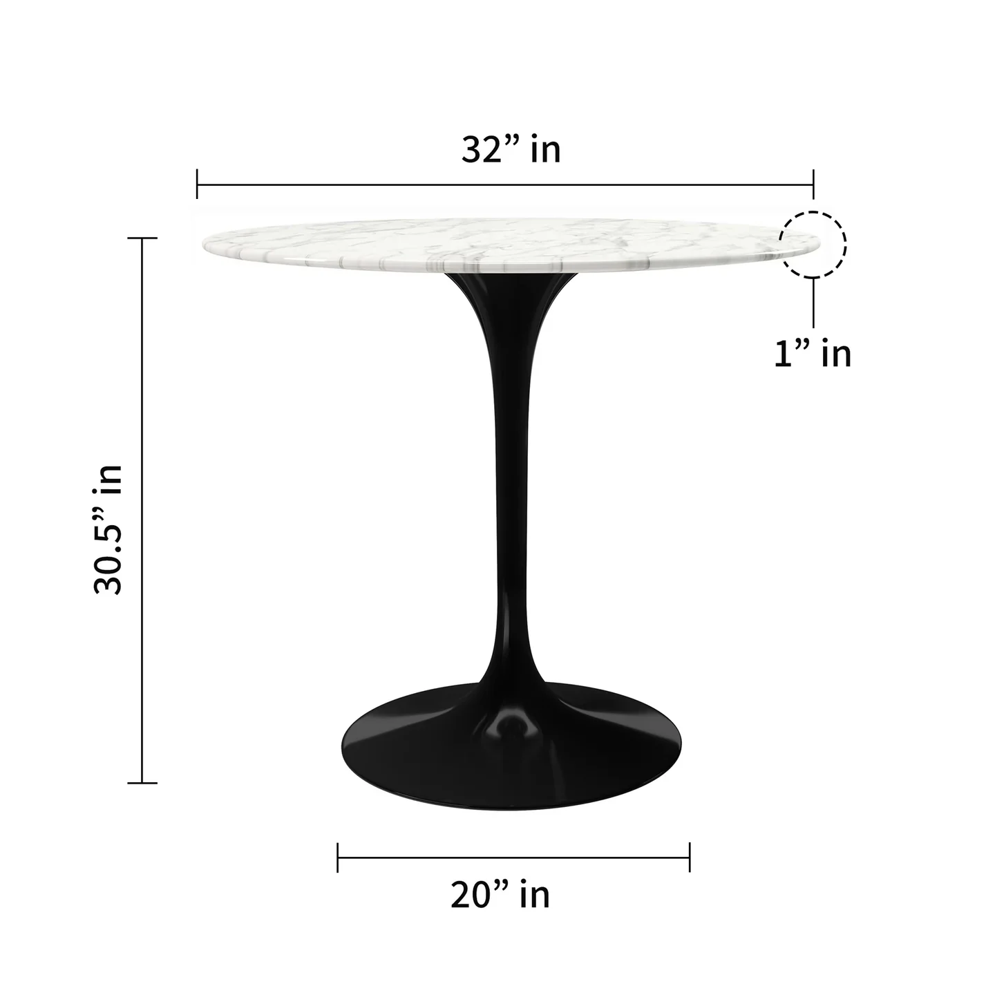 Rose 32" Round Marble Dining Table, Black Base By World Modern Design - Image 2
