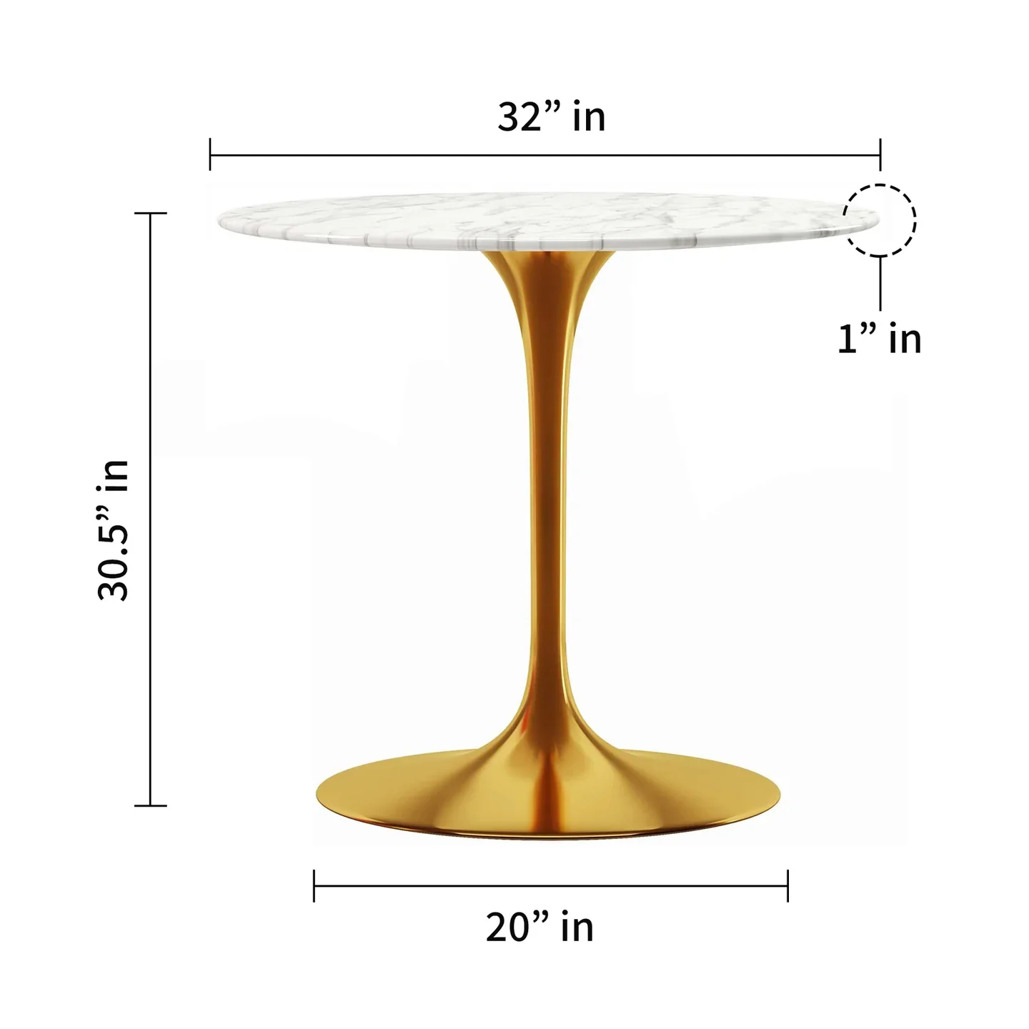 Rose 32" Round Marble Dining Table, Gold Base By World Modern Design - Image 2
