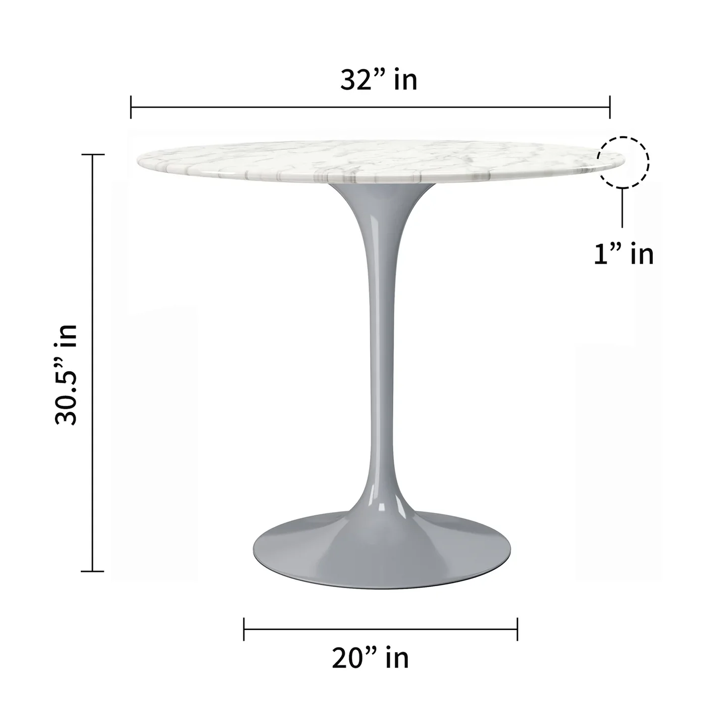 Rose 32" Round Marble Dining Table, Gray Base By World Modern Design - Image 2