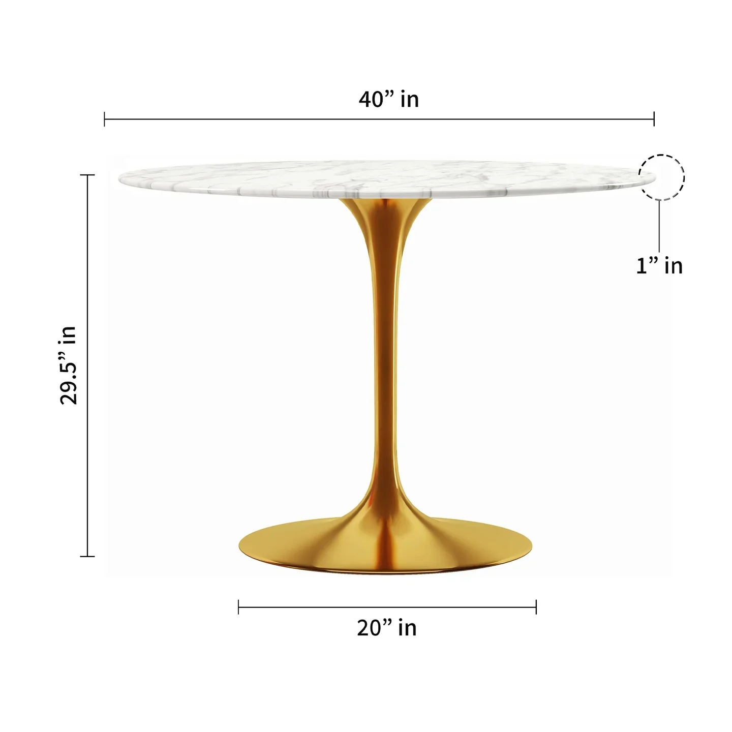 Rose 40" Round Marble Dining Table, Gold Base By World Modern Design - Image 2