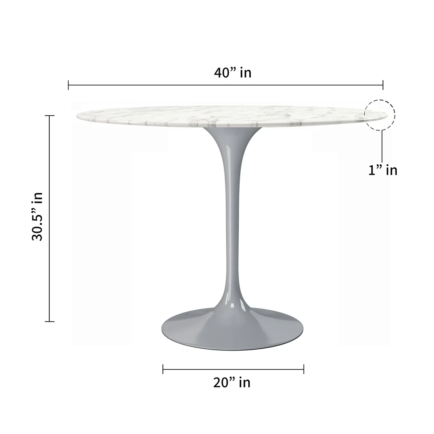 Rose 40" Round Marble Dining Table, Gray Base By World Modern Design - Image 2