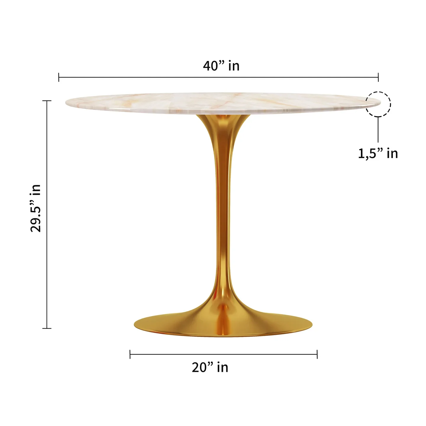 Rose 40" Round Onyx Marble Dining Table, Gold Base By World Modern Design - Image 3