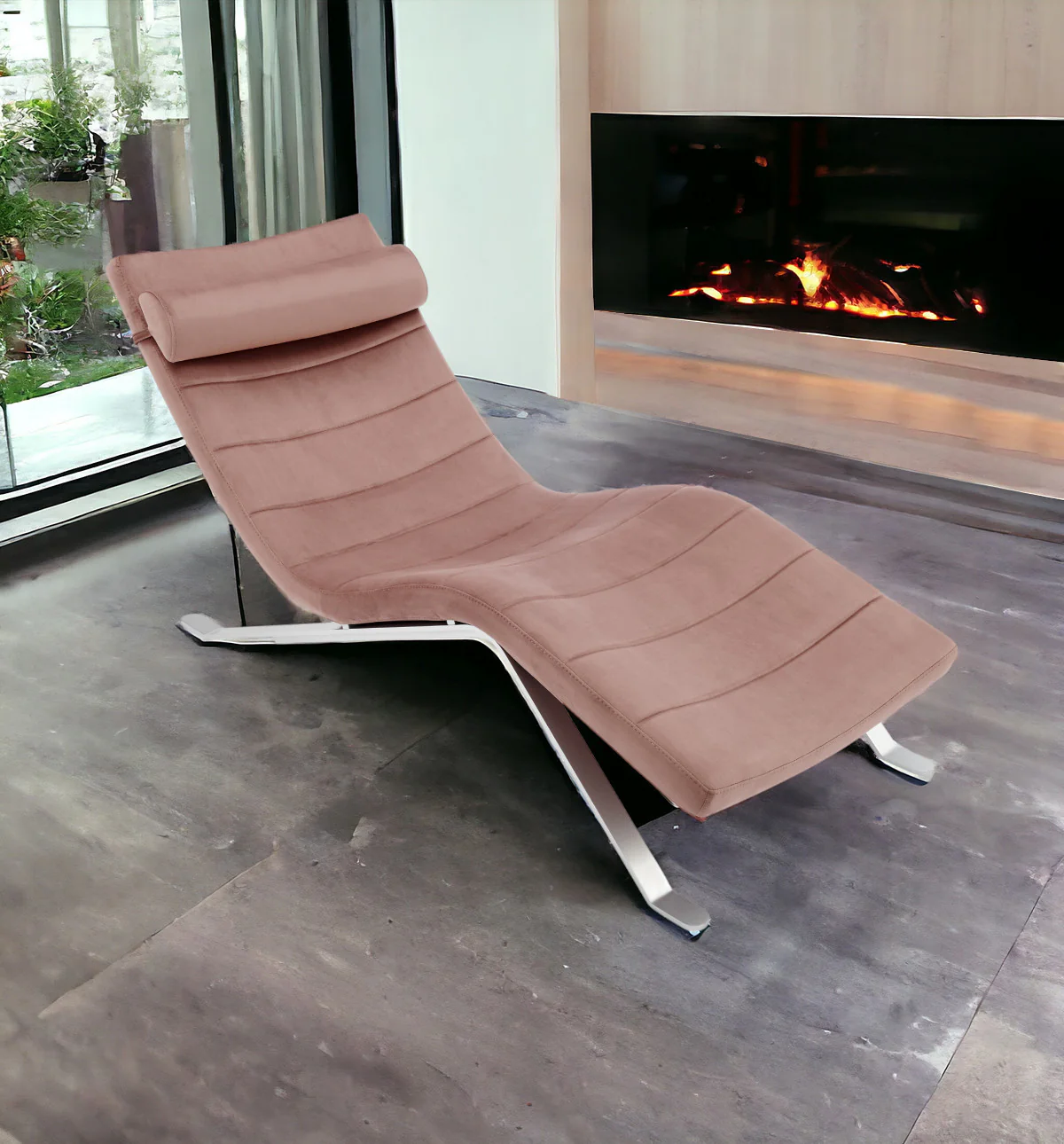 Rose and Silver Velvet Lounge Chair By Homeroots - Image 7