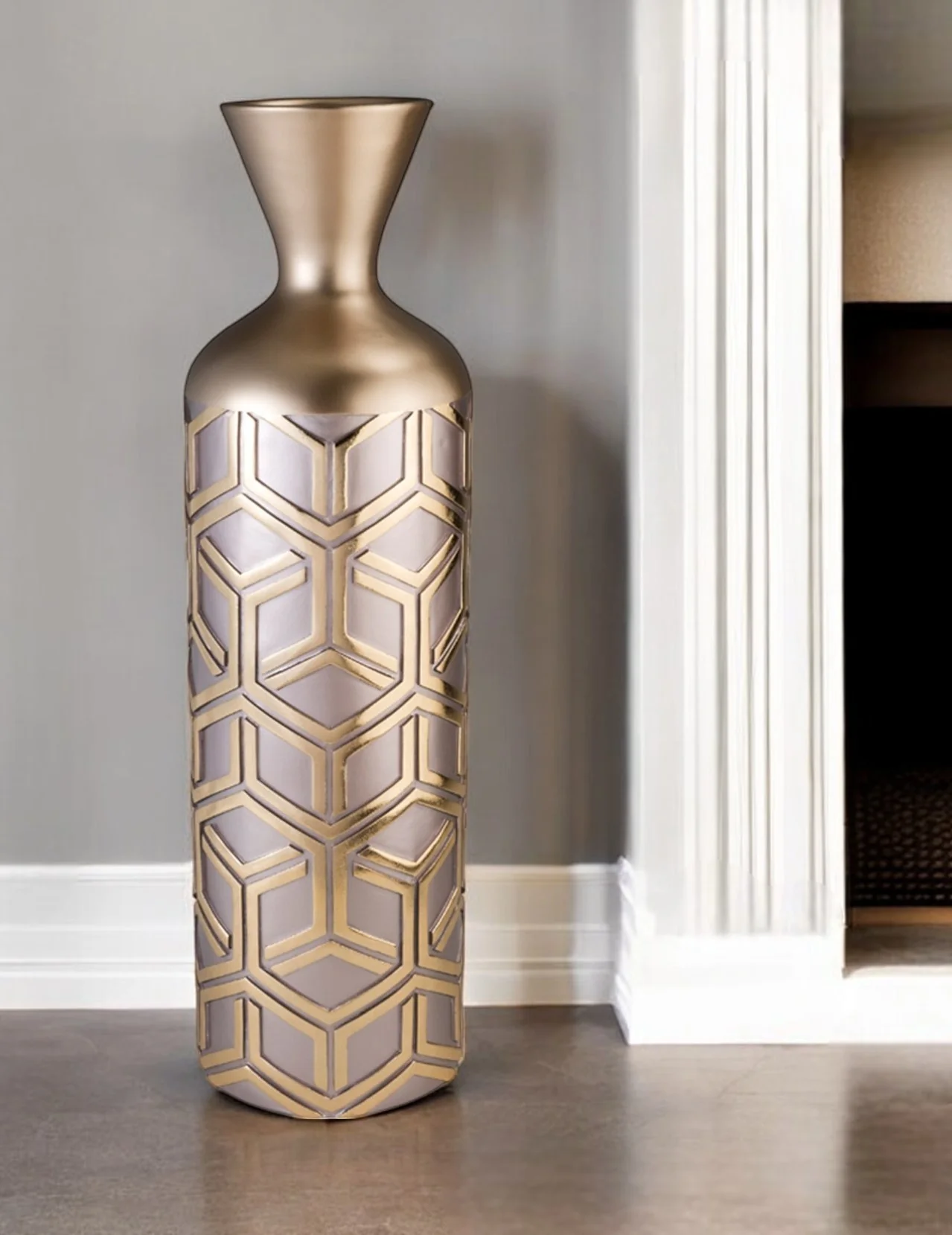 Rose Gold Geometric Cylinder Polyresin Floor Vase By Homeroots - Image 2