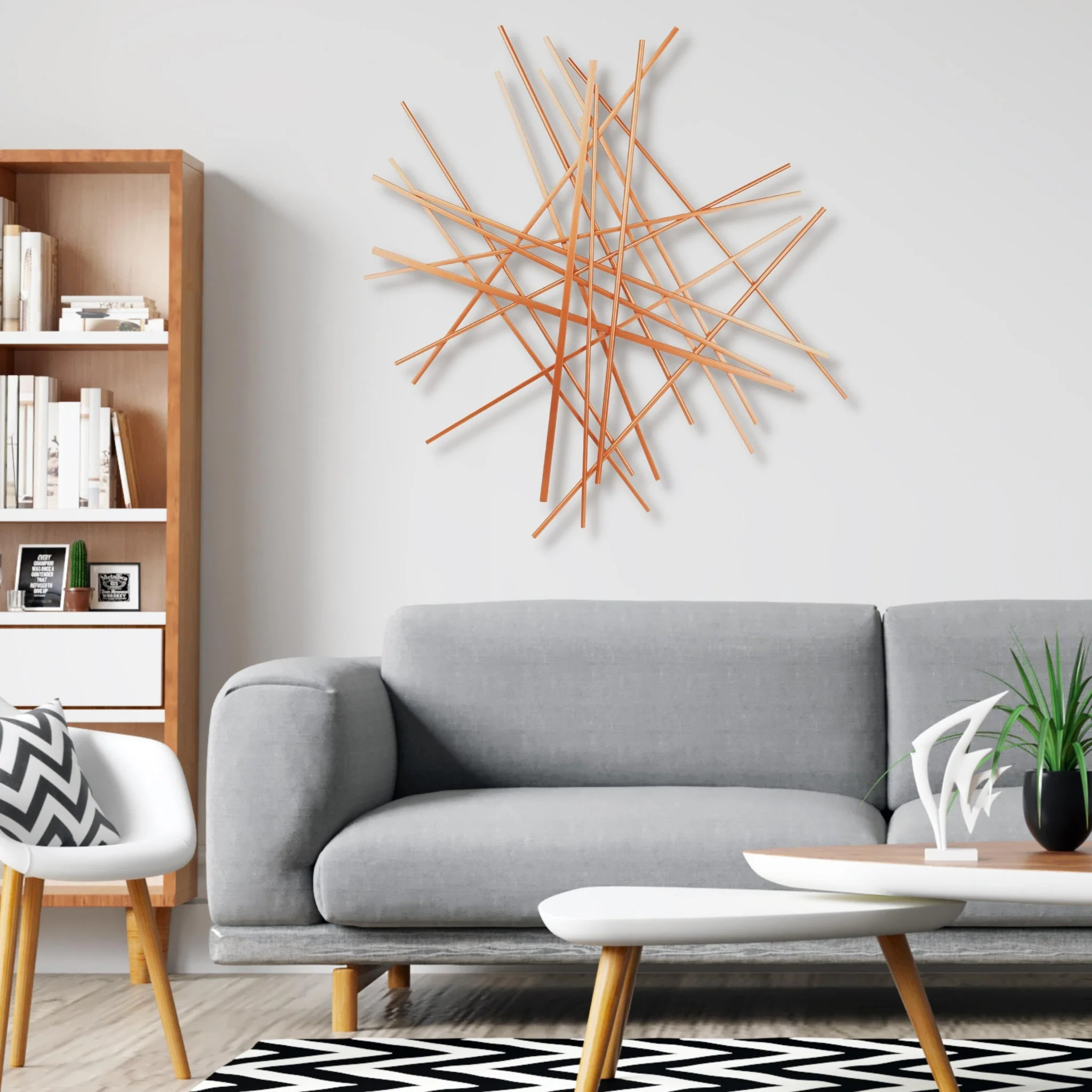 Rose Gold Metal Abstract Lines Hanging Dimensional Sculpture By Homeroots - Image 5