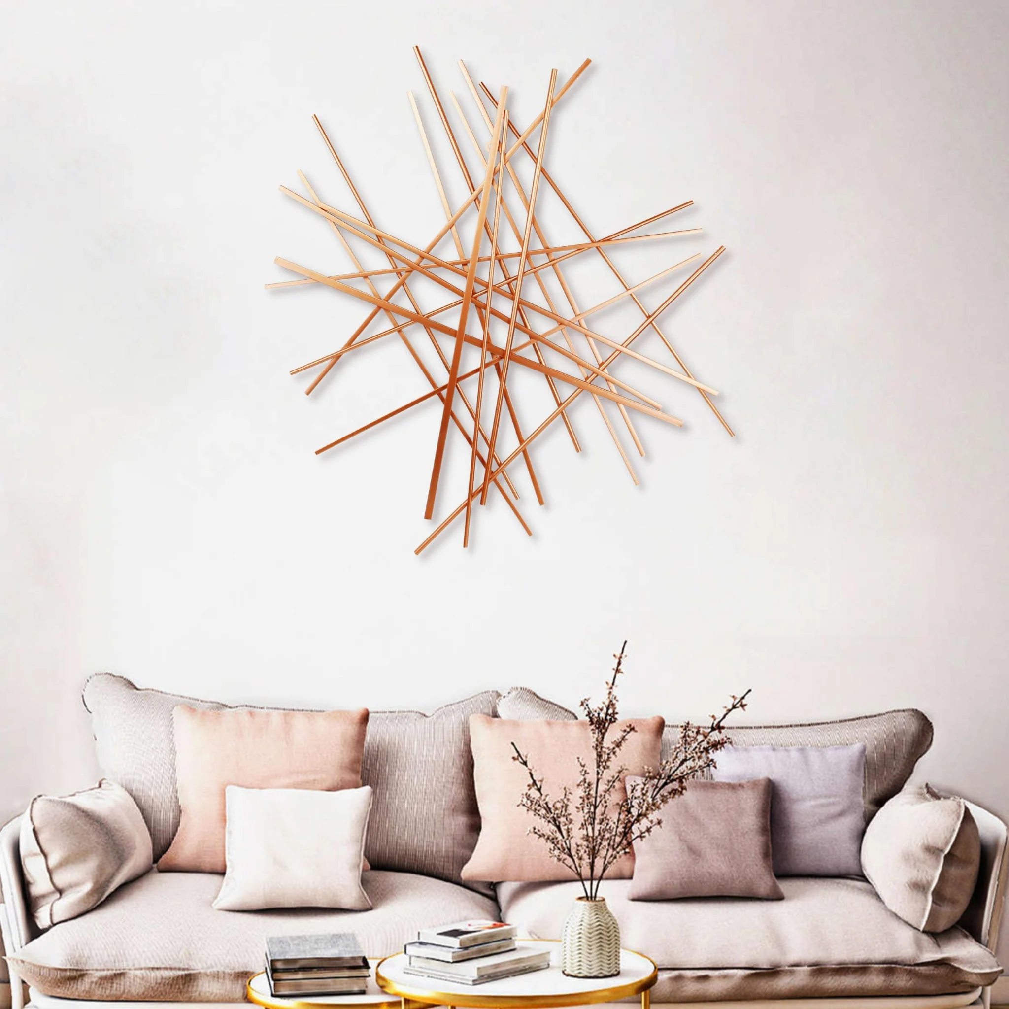 Rose Gold Metal Abstract Lines Hanging Dimensional Sculpture By Homeroots - Image 8