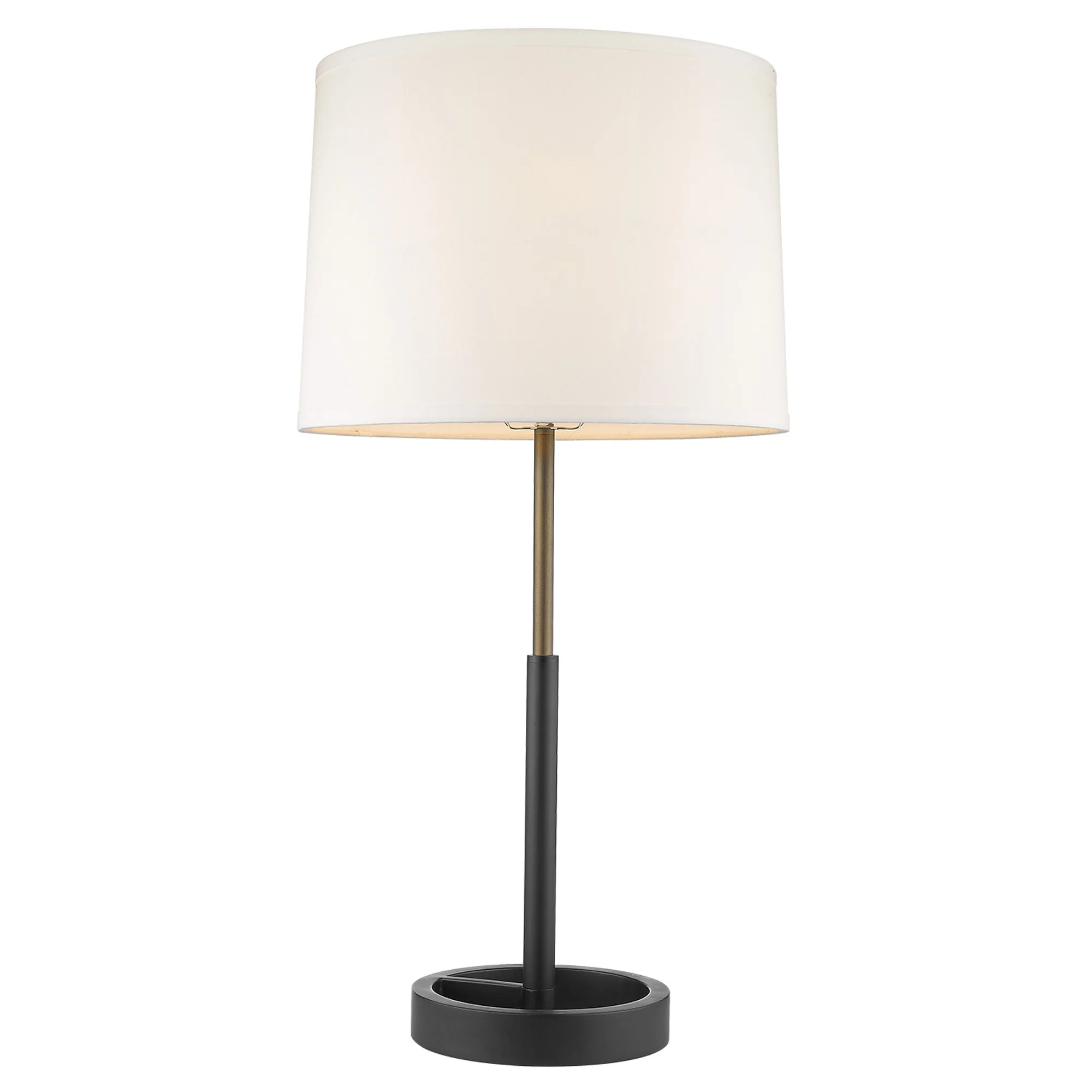 Rotunda 1-Light Matte Black And Hand Painted Antique Gold Table Lamp With Homespun Linen Shade By Homeroots - Image 2