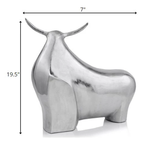 Rough Silver Extra Large Abstract Bull Sculpture By Homeroots - Image 2