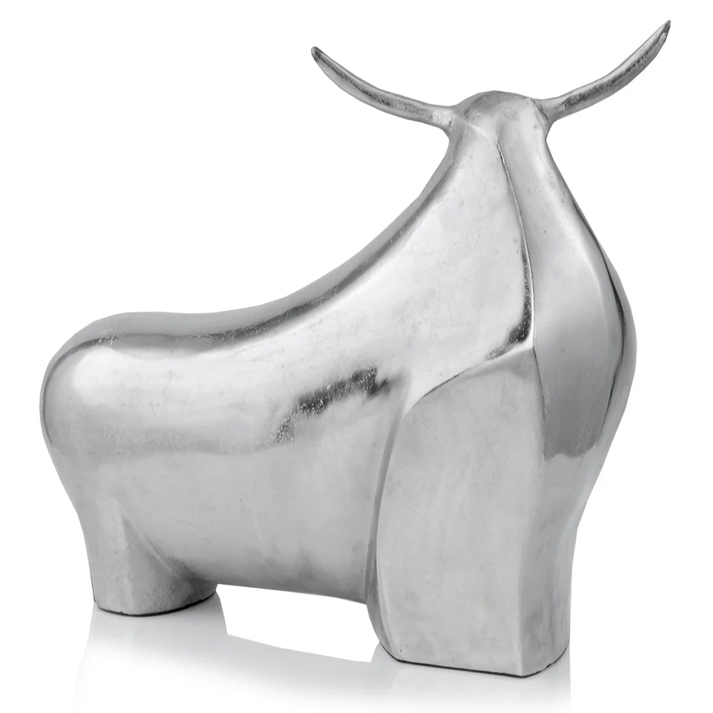 Rough Silver Extra Large Abstract Bull Sculpture By Homeroots - Image 3