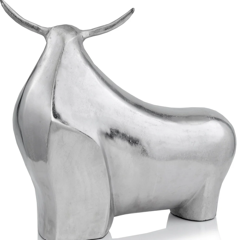 Rough Silver Extra Large Abstract Bull Sculpture By Homeroots - Image 4