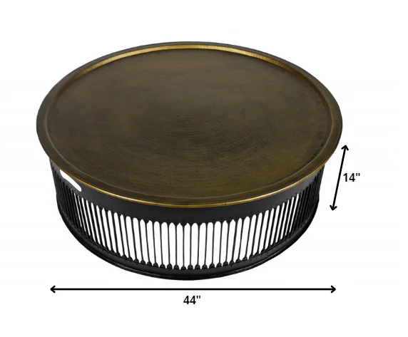 Round Black Drum Shaped Brass Coffee Table By Homeroots - Image 3