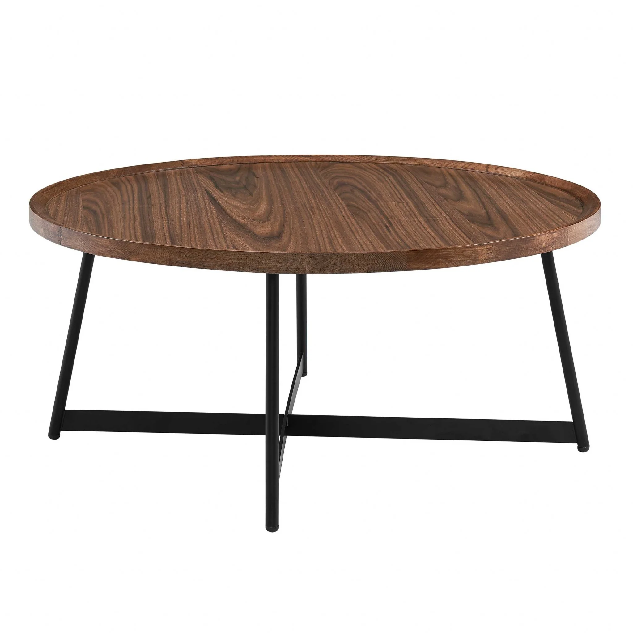 Round Coffee Table in American Walnut and Black By Homeroots - Image 2