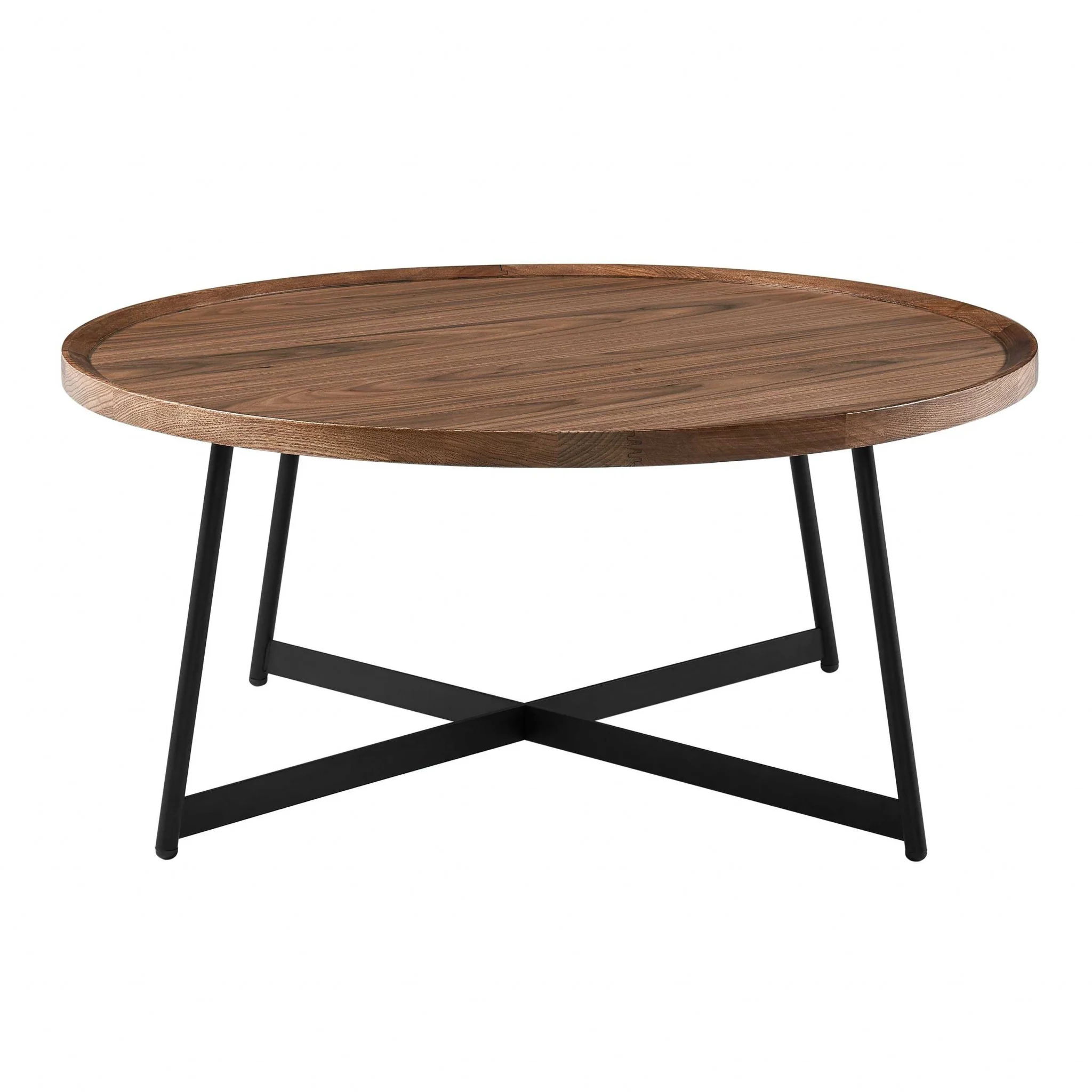 Round Coffee Table in American Walnut and Black By Homeroots - Image 4