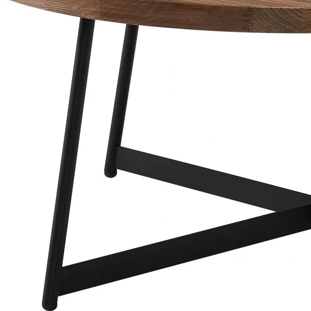 Round Coffee Table in American Walnut and Black By Homeroots - Image 5