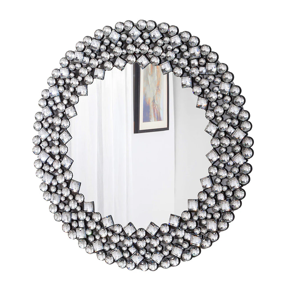 Round Diamond Jeweled Wall Mirror By Homeroots - Image 2