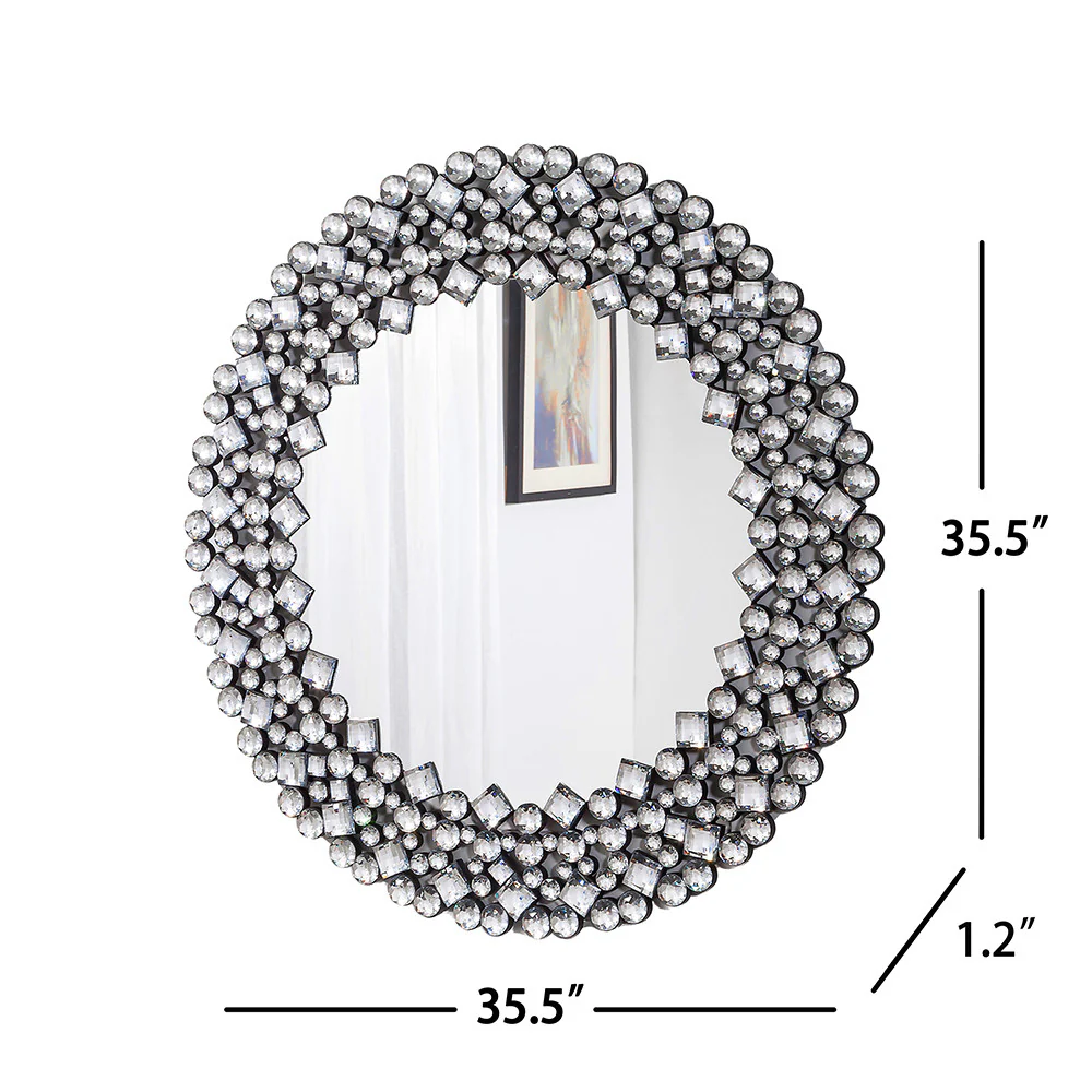 Round Diamond Jeweled Wall Mirror By Homeroots - Image 4