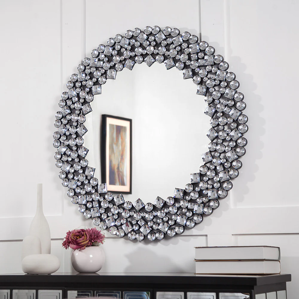 Round Diamond Jeweled Wall Mirror By Homeroots - Image 6
