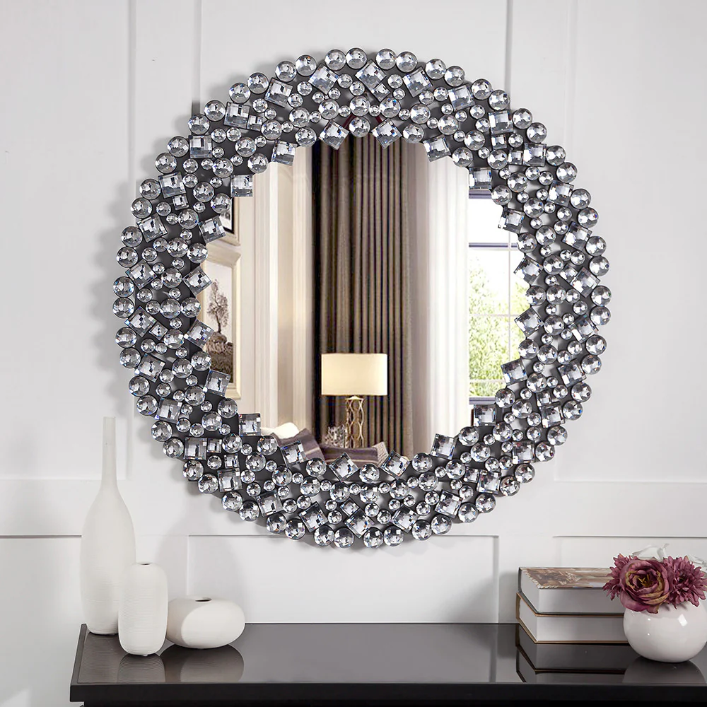 Round Diamond Jeweled Wall Mirror By Homeroots - Image 7