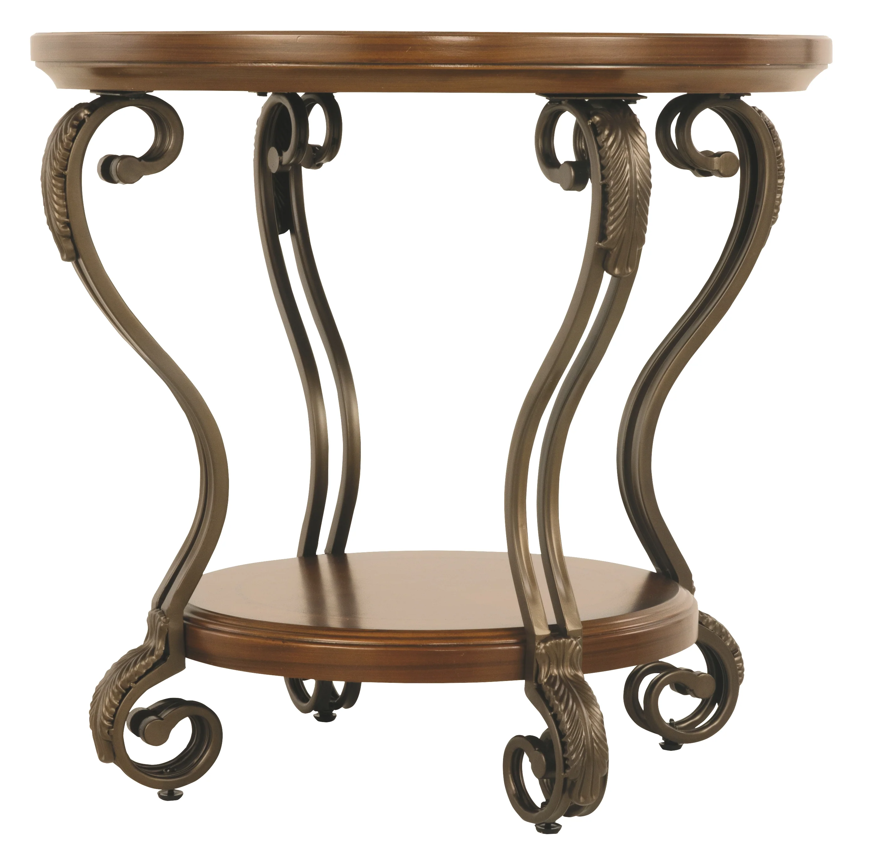 Round End Table With A Bottom Shelf And Designed Curvy Legs, Brown By Benzara - Image 2