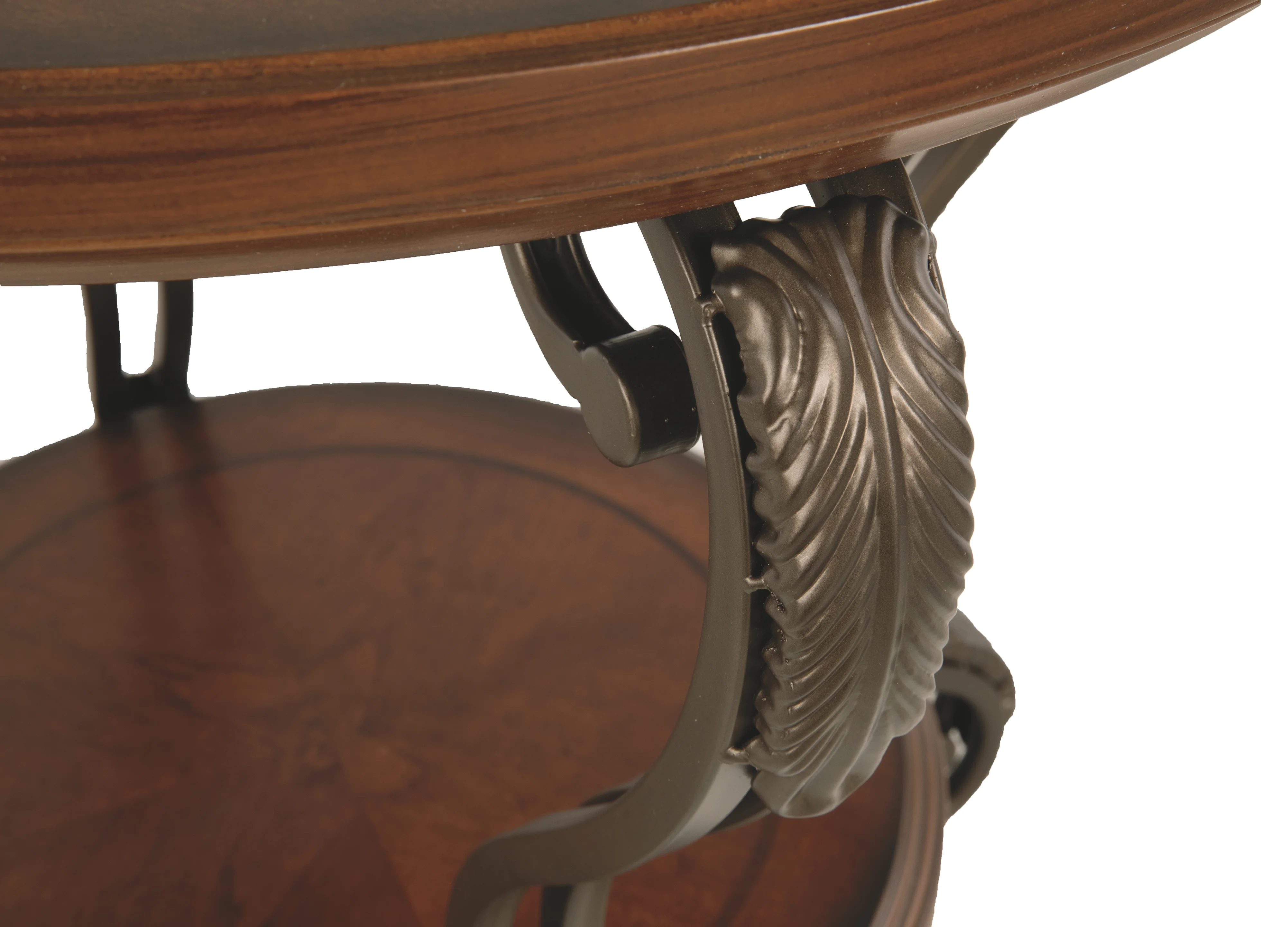 Round End Table With A Bottom Shelf And Designed Curvy Legs, Brown By Benzara - Image 3