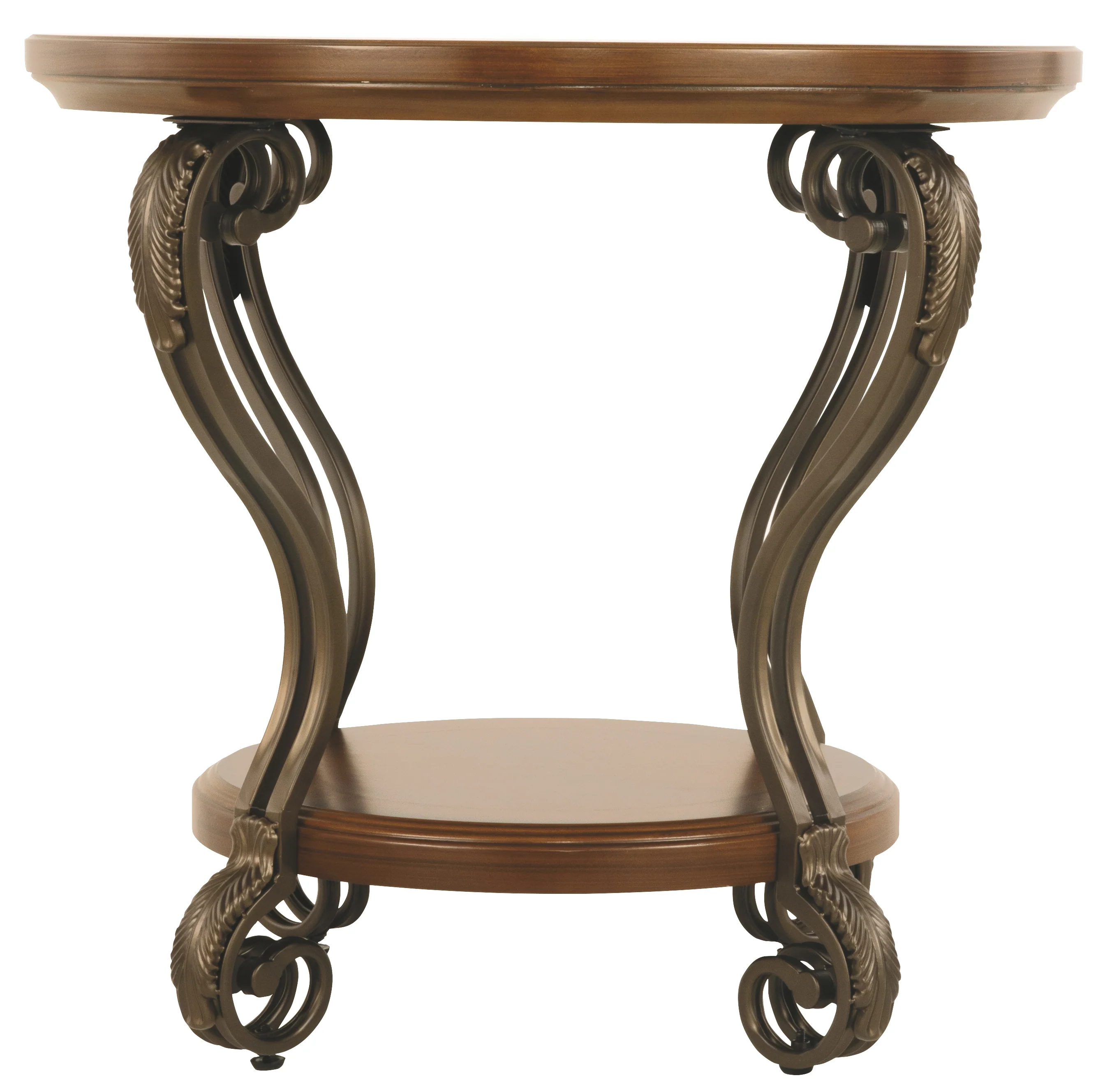 Round End Table With A Bottom Shelf And Designed Curvy Legs, Brown By Benzara - Image 4