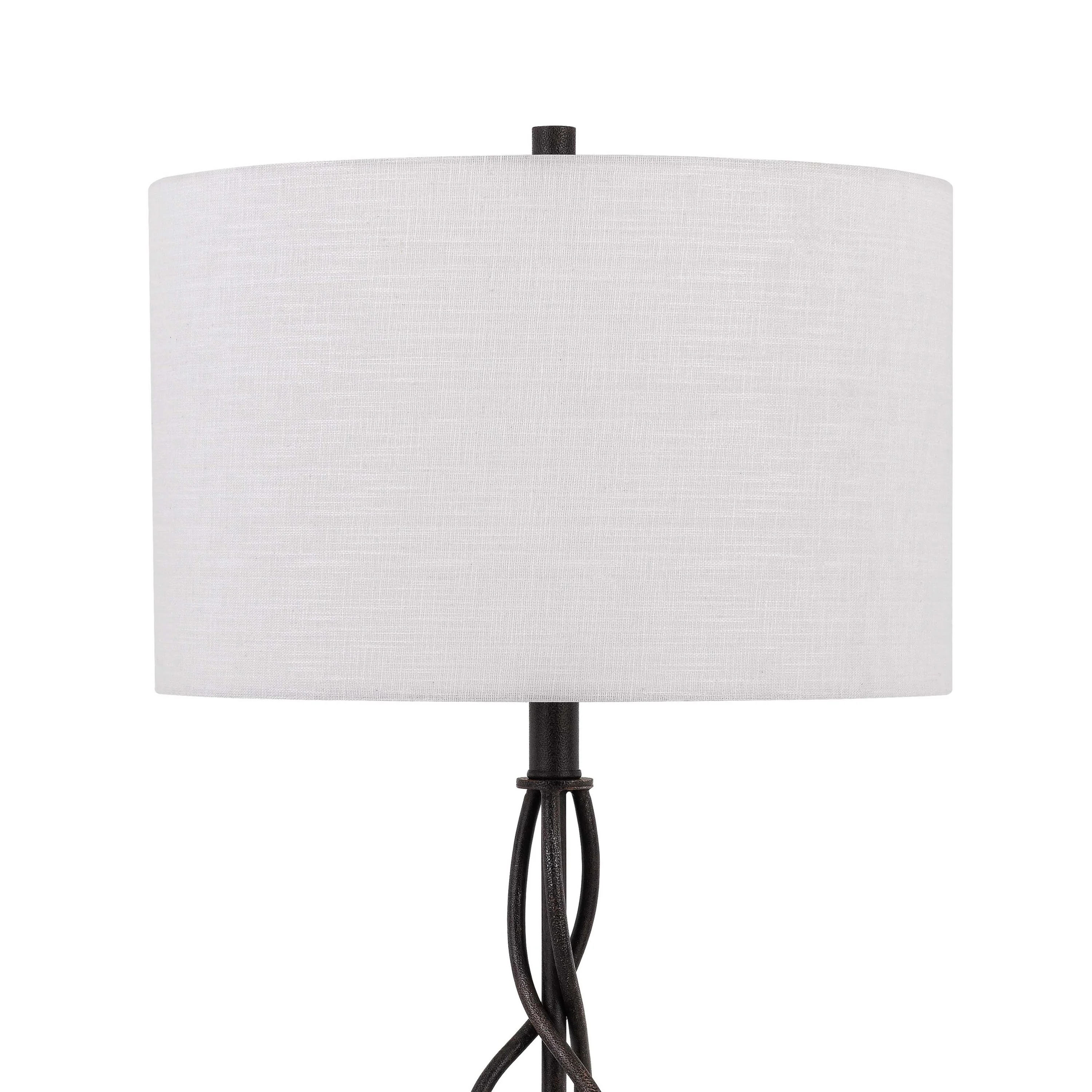 Round Fabric Shade Table Lamp With Metal Spiral Design Base,White And Black By Benzara - Image 2