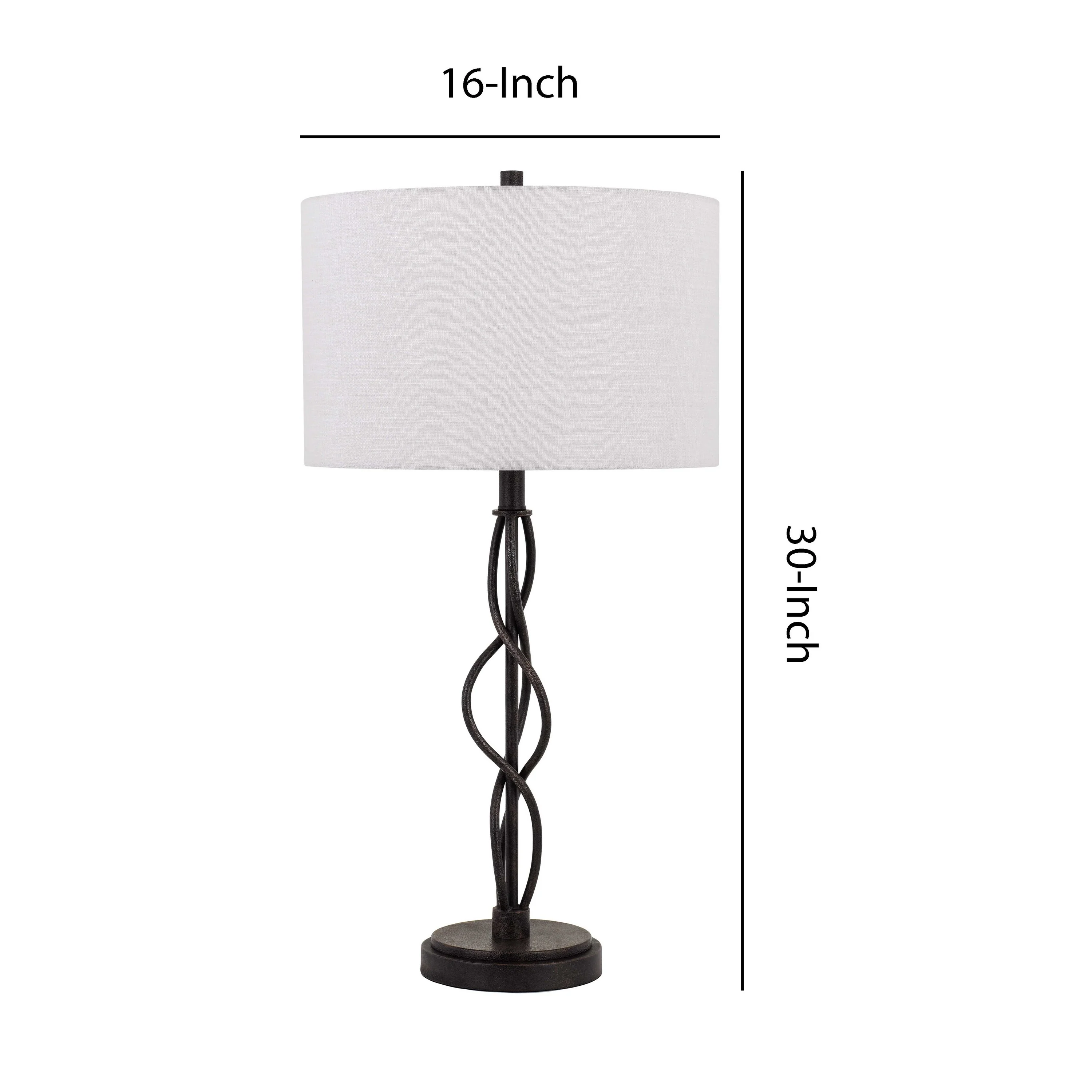 Round Fabric Shade Table Lamp With Metal Spiral Design Base,White And Black By Benzara - Image 5