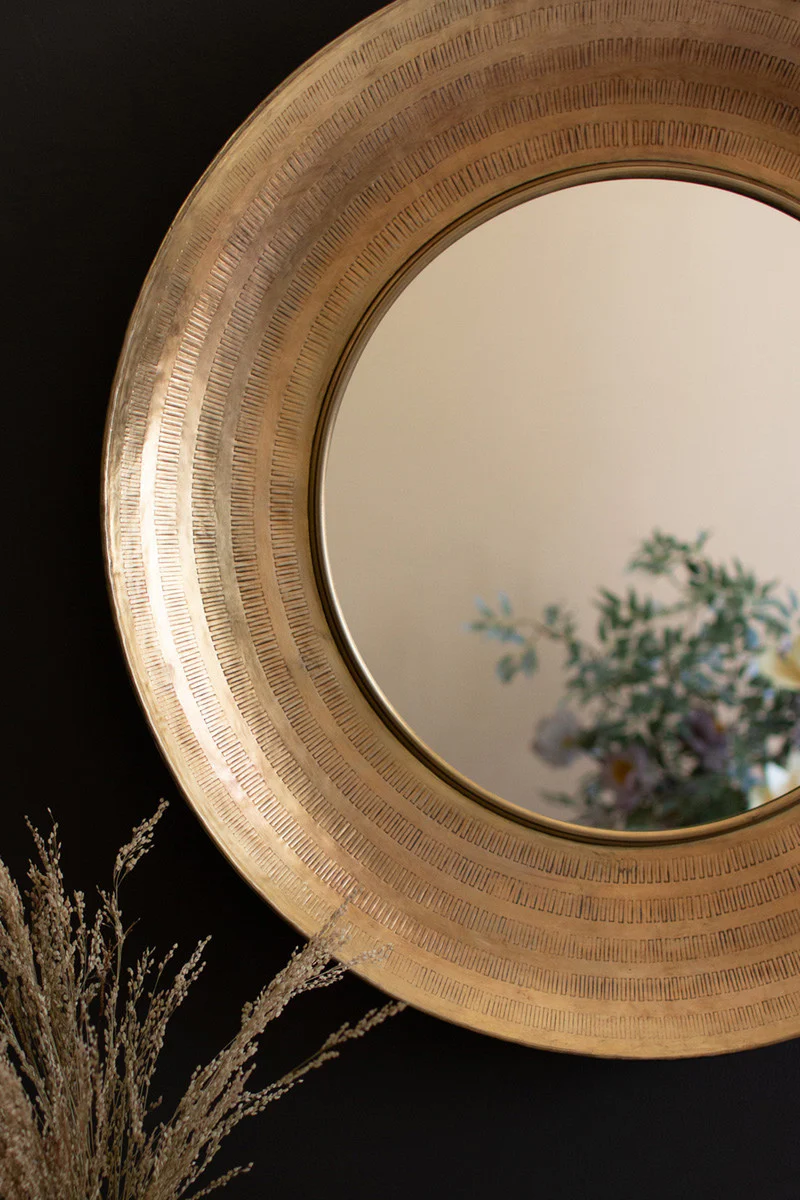 Round Hand Hammered Antique Brass Frame With Mirror By Kalalou - Image 2