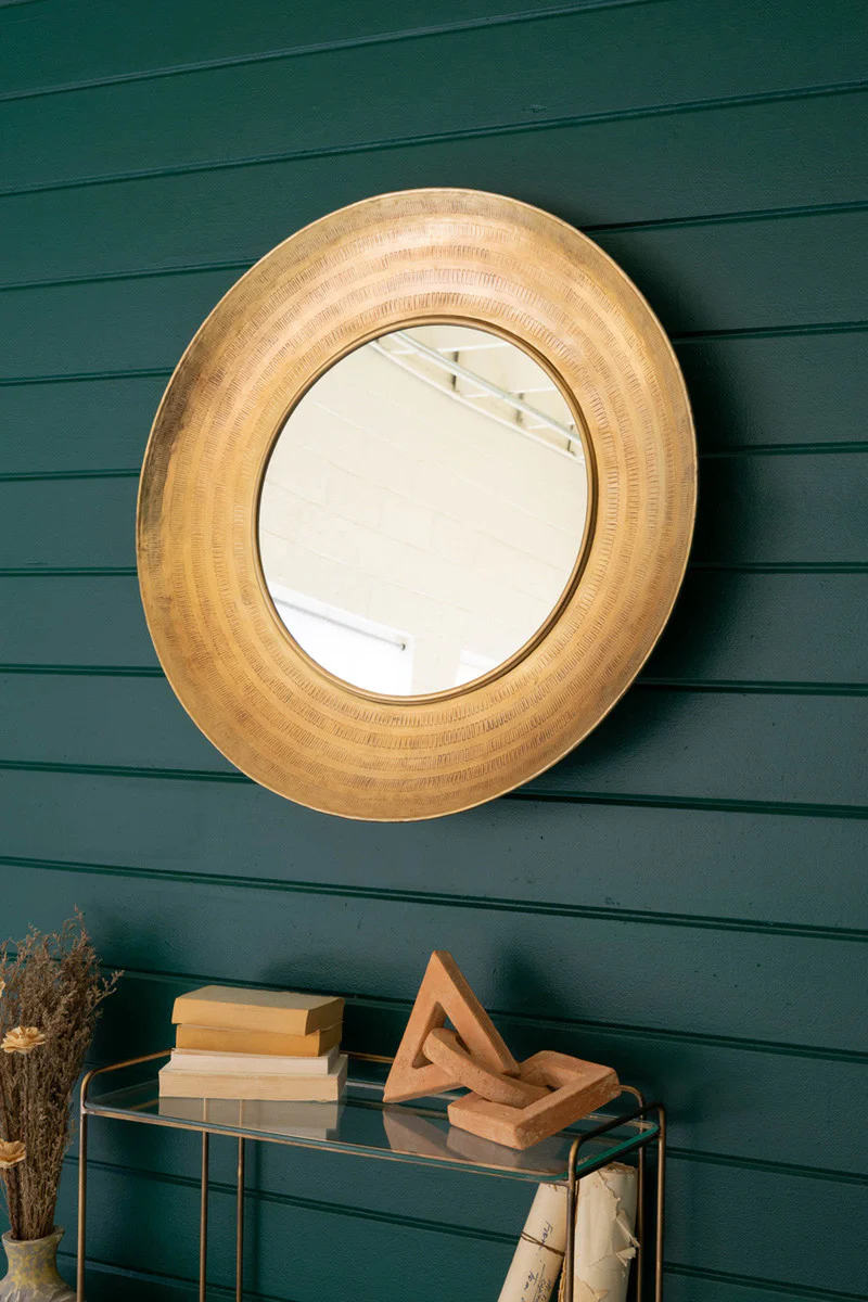 Round Hand Hammered Antique Brass Frame With Mirror By Kalalou - Image 3