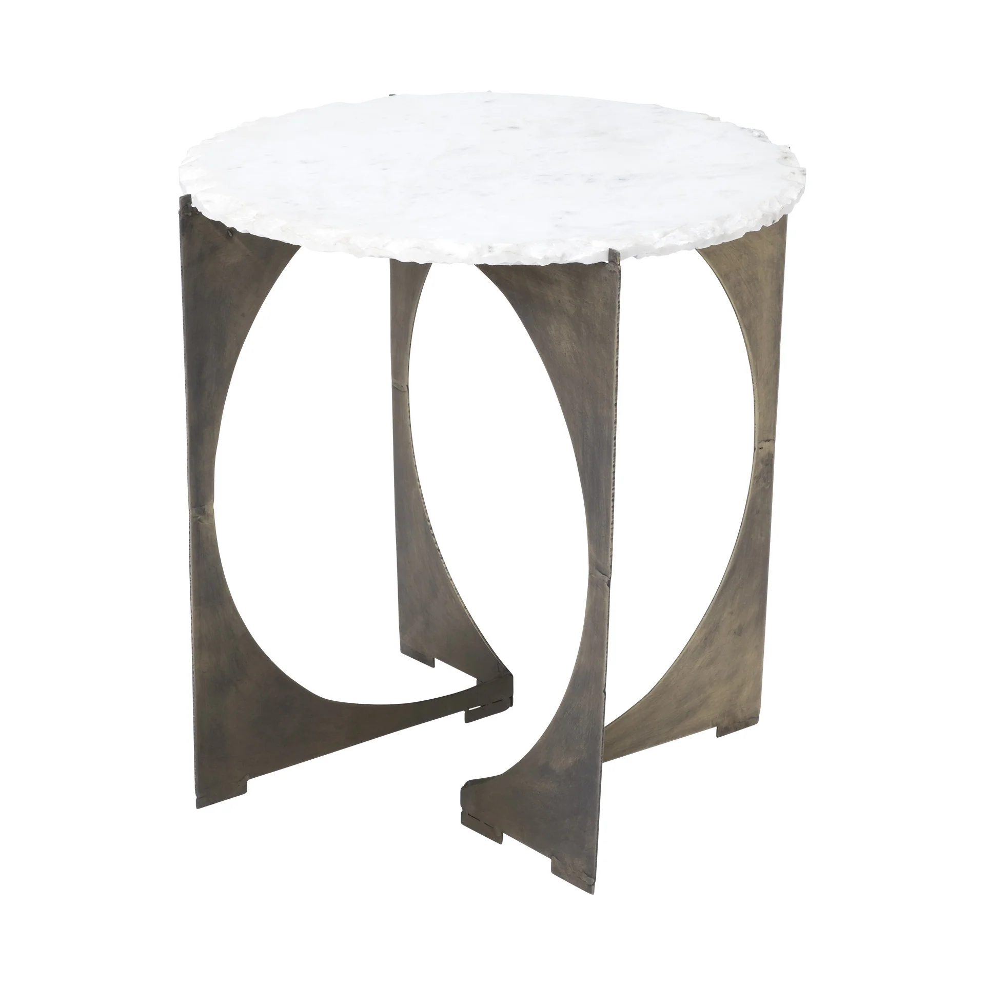 Round Live-Edge Side Table with Marble Top and Gold Metal Base By Homeroots - Image 2