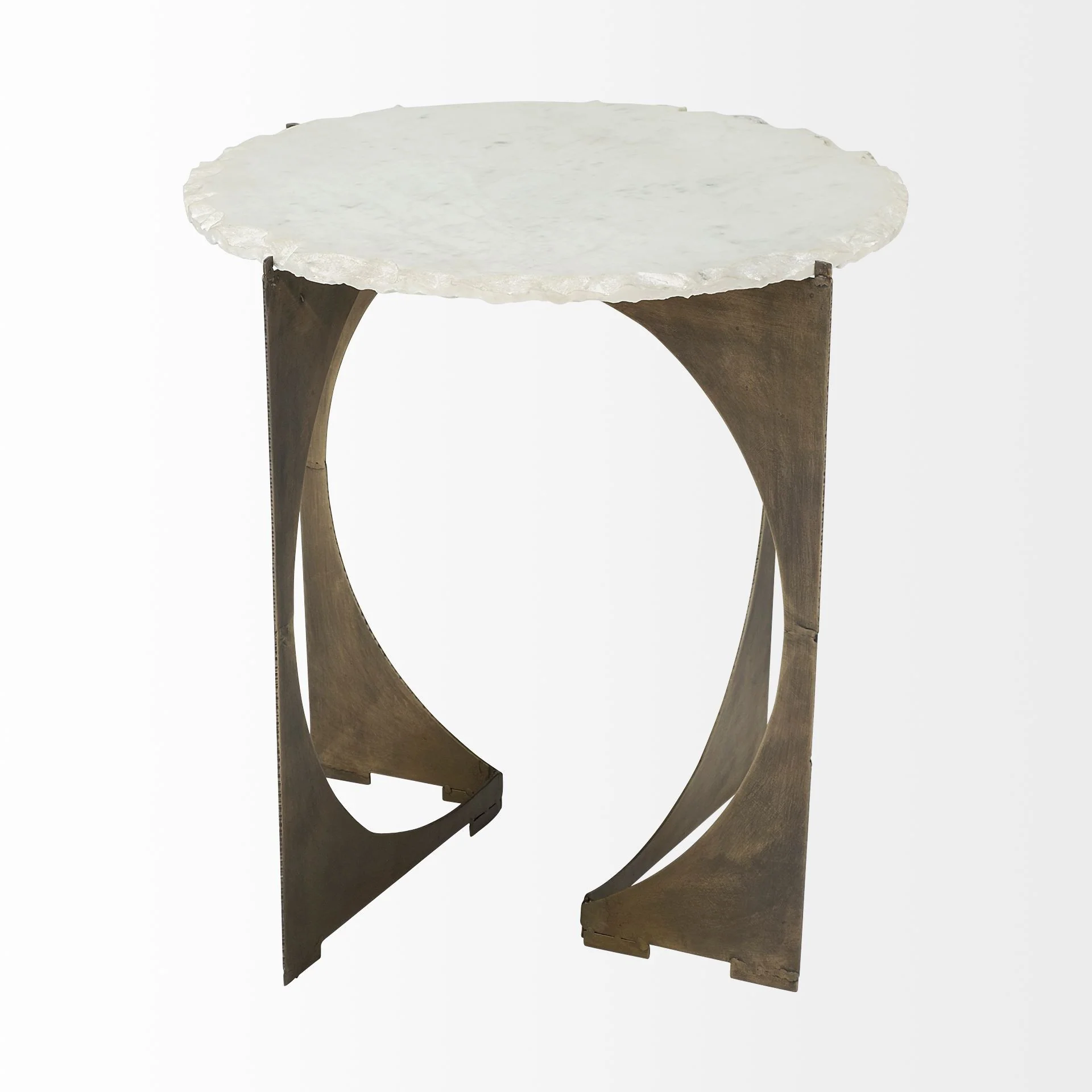 Round Live-Edge Side Table with Marble Top and Gold Metal Base By Homeroots - Image 3