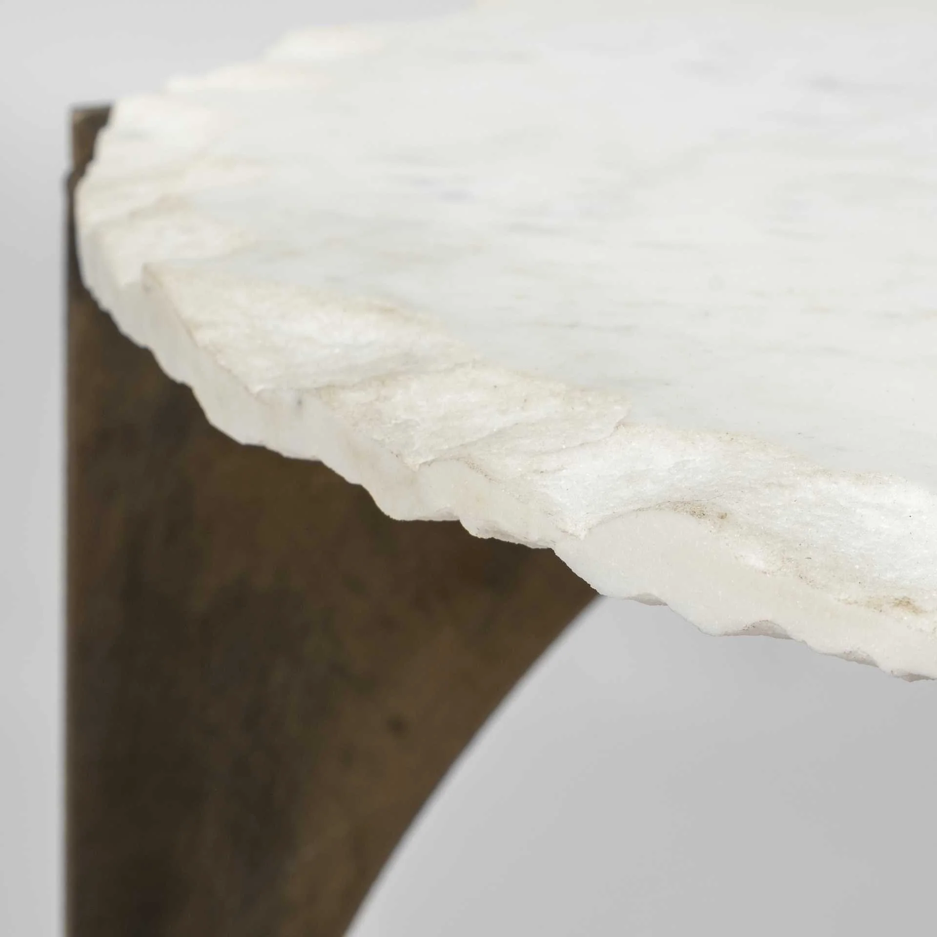 Round Live-Edge Side Table with Marble Top and Gold Metal Base By Homeroots - Image 5