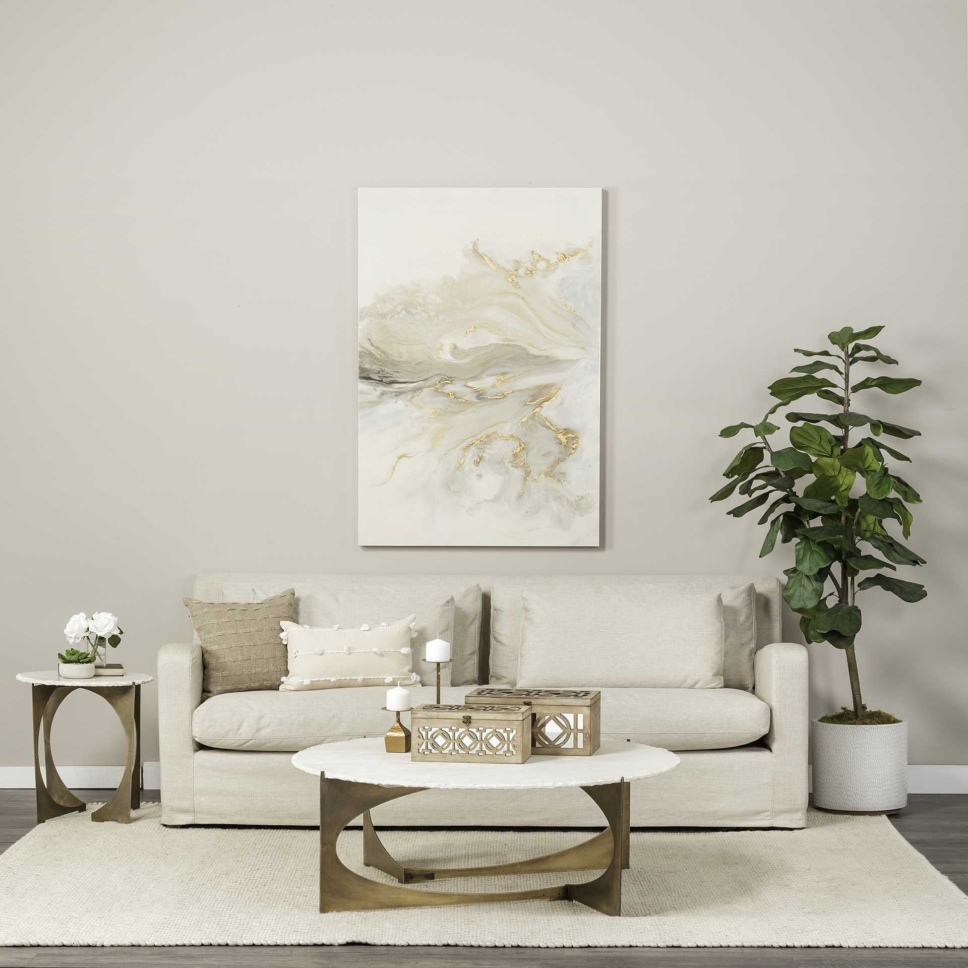 Round Live-Edge Side Table with Marble Top and Gold Metal Base By Homeroots - Image 6