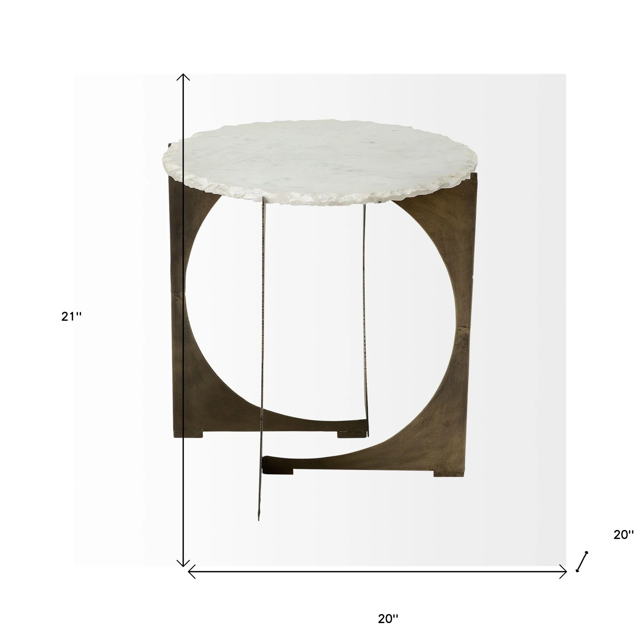 Round Live-Edge Side Table with Marble Top and Gold Metal Base By Homeroots - Image 7